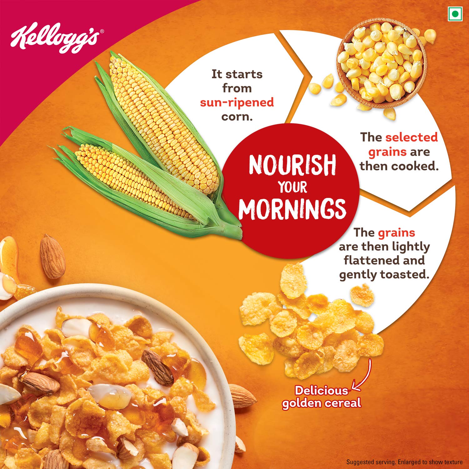 Kellogg's Corn Flakes Real Almond Honey Breakfast Cereals High in