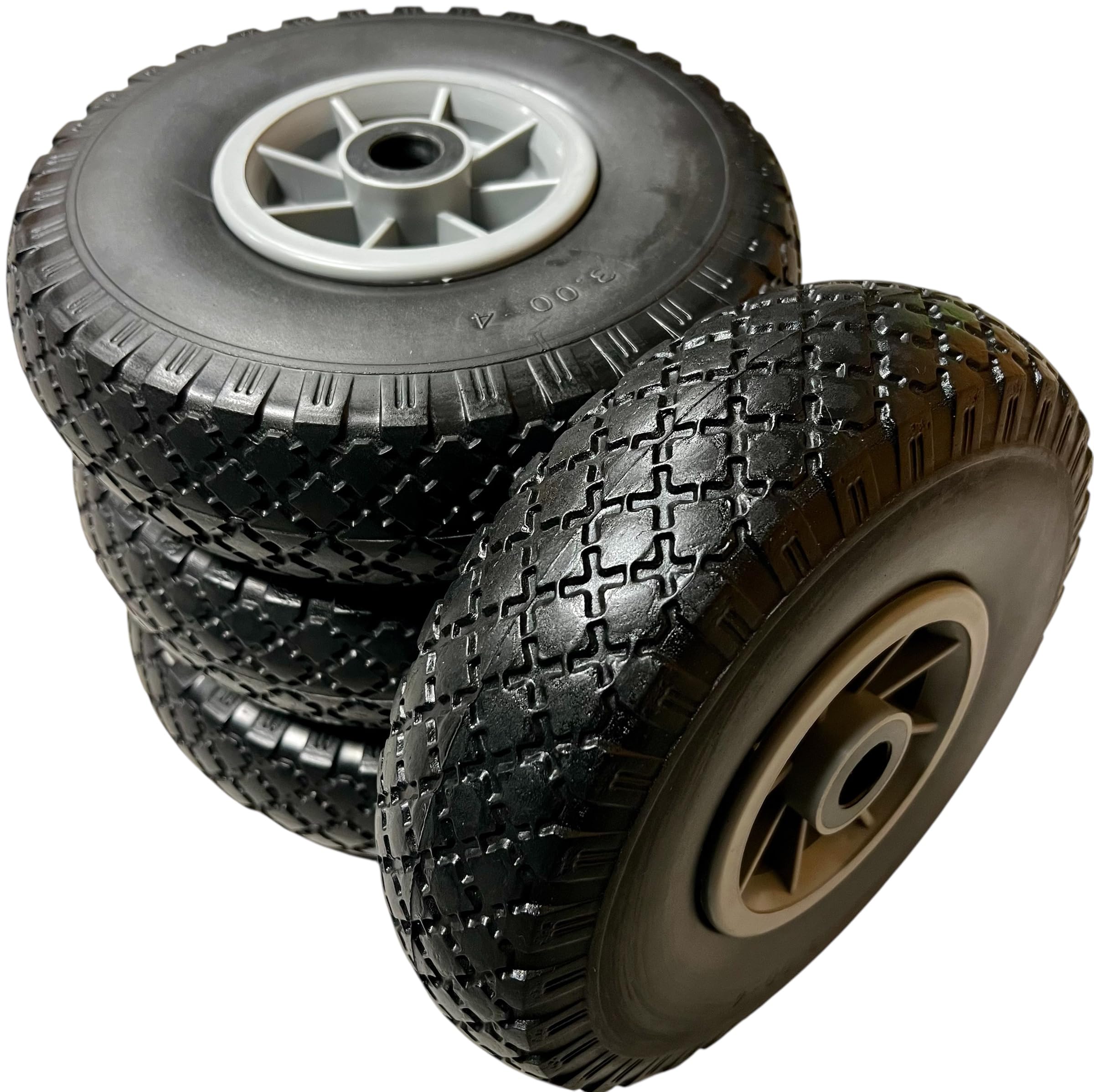 4X Sackkarrenrad Pannensicher VOLLGUMMIREIFEN Ø 260mm, Nabe Ø20×75mm, 3.00-4, für Sackkarren Bollerwagen, Rad Ersatzrad Reifen Räder für Sackkarre Bollerwagenrad Sackkarrenräder, Schwarz/Grau, PU