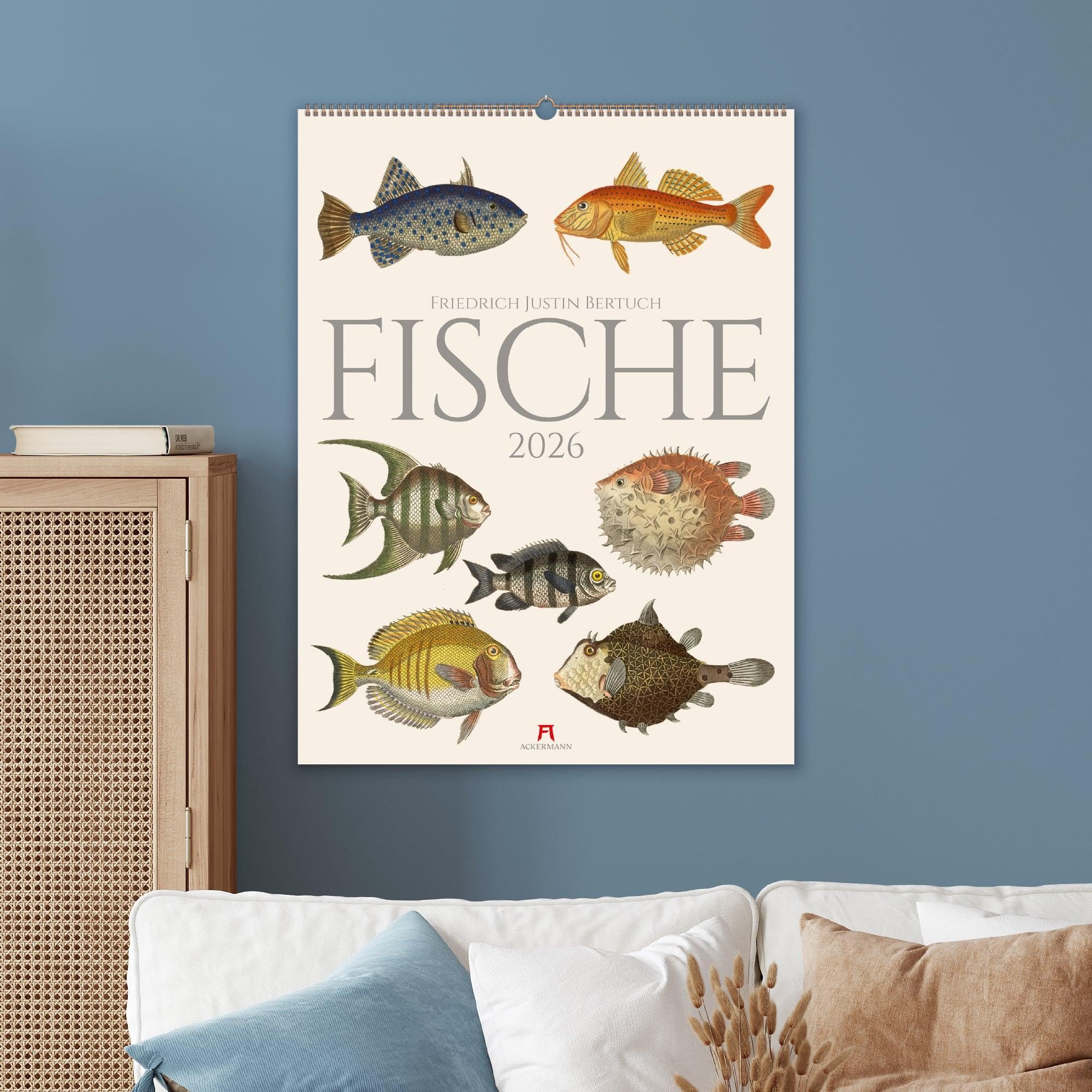 Fische Kalender 2026 | Dekorativer Retro-Kalender im großen Hochformat (50x66 cm) | Historische Tier-Illustrationen von Friedrich Justin Bertuch