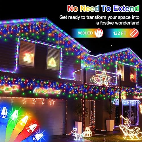 Miniatura 2 de Luces LED de Navidad de 132 pies con 280 gotas, 980 LED para interiores y exteriores, 8 modos de iluminación, luces de hadas impermeables con