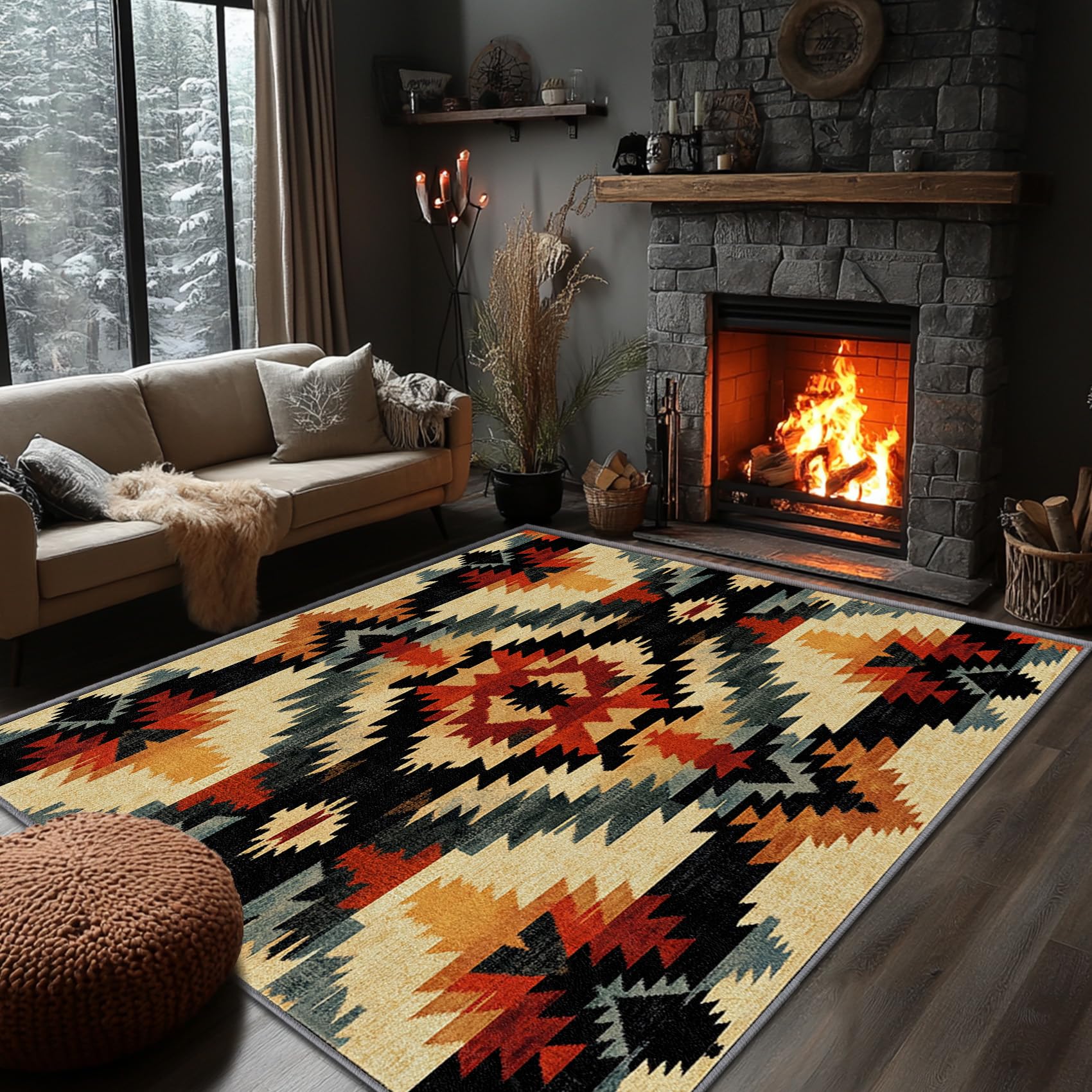 Yoozitrees Native American Rug, 8x10 Rug, Aztec Tribal Southwestern Area Rugs, Colorful Ethnic Rustic Carpet, Washable & Non Slip & Soft Large Rugs,