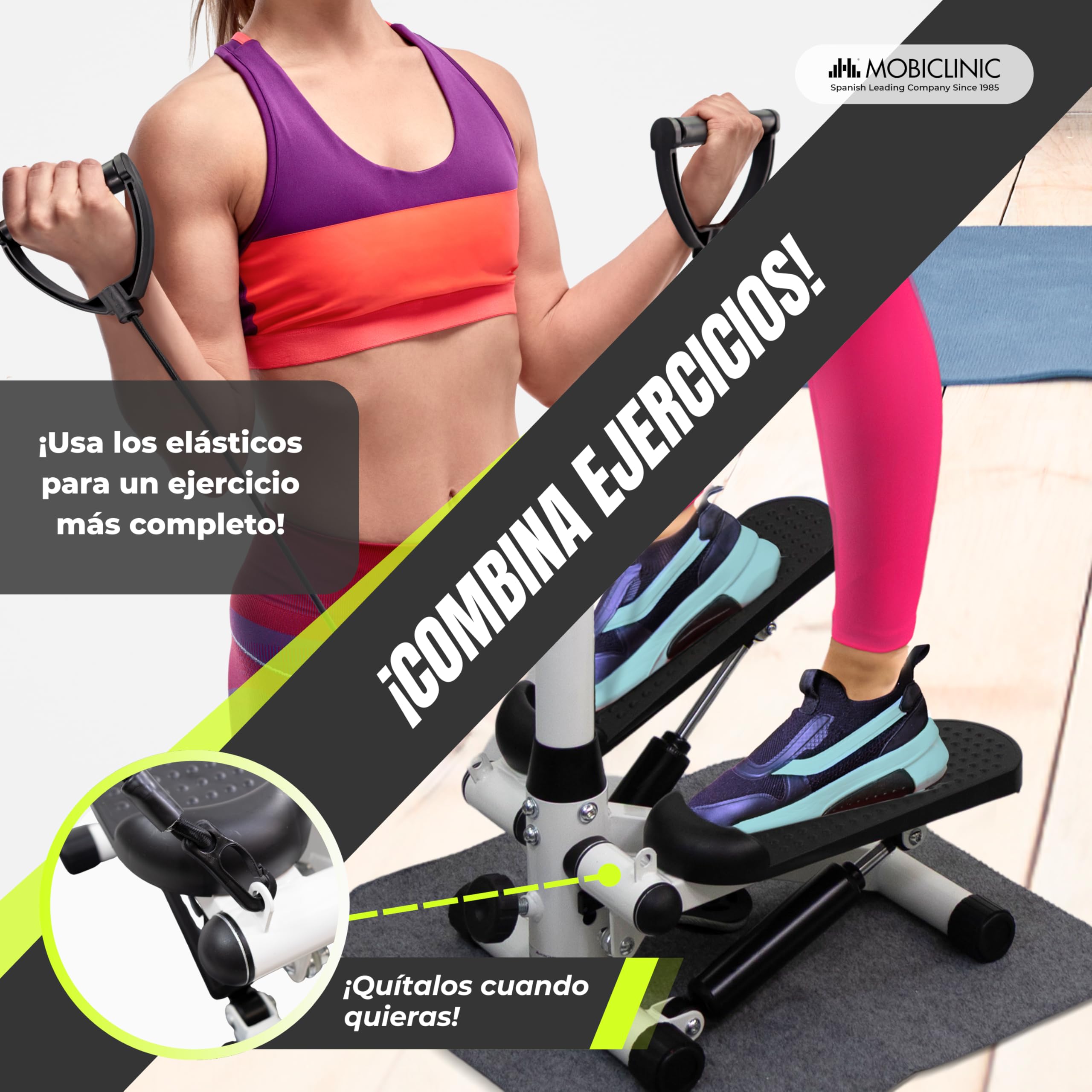 Mobiclinic®, Máquina de Steps, Regulable en Altura, Monitor LCD, Intensidad Ajustable, Pedales Antideslizantes, Stepper, Máquina Paso a Paso, Compacta, Ejercicio en Casa, Step-Pro