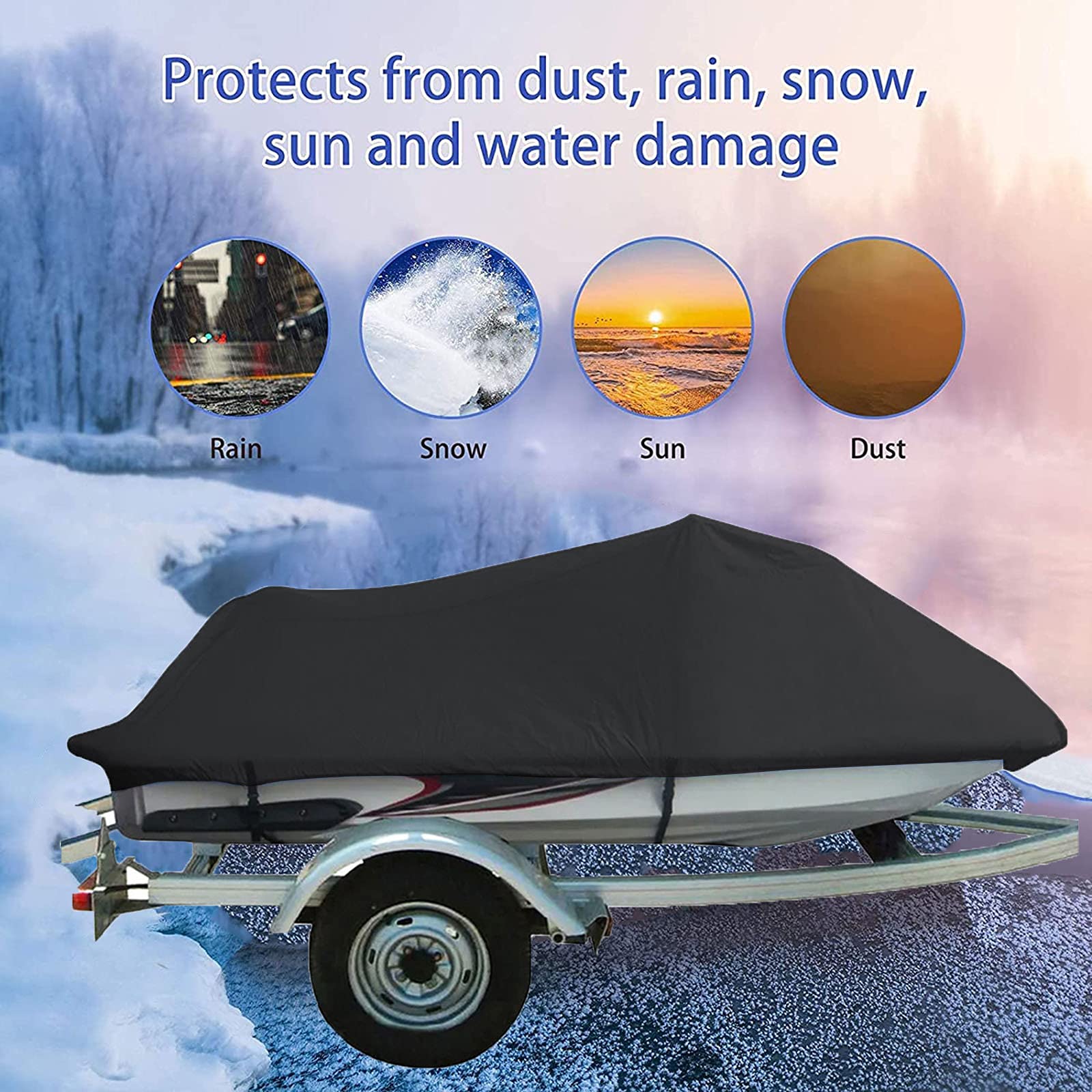 LDIW Housse Jet Ski Bateau Jet Ski Housse Imperméable Durable Anti Poussière Résistants Aux UV Bateau À Moteur Housse De Protection Tous Temps,Noir