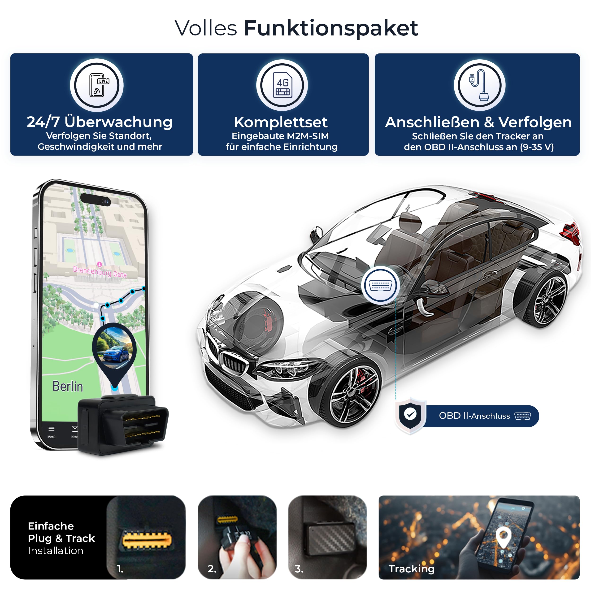 SALIND GPS - Salind 4G OBD GPS Tracker Auto, Fahrzeuge und LKWs OBD2 Stecker - Peilsender Auto mit Ortung - elektronisches Fahrtenbuch - Online weltweit Echtzeit Tracking mit App- ohne Aufladen