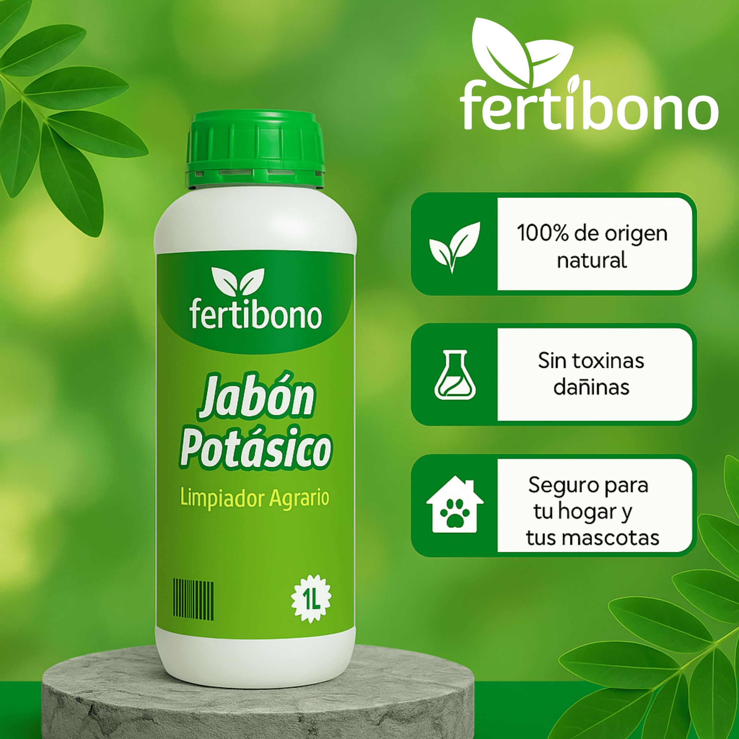 Fertibono - Jabón Potásico y Aceite de Neem - 1L + 1L - Limpieza y Cuidado Natural para Plantas y Jardín - 100% Ecológico y Biodegradable