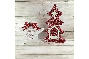 Christmas Decor: Chunky Wood Red White Nativity Adore Him Star