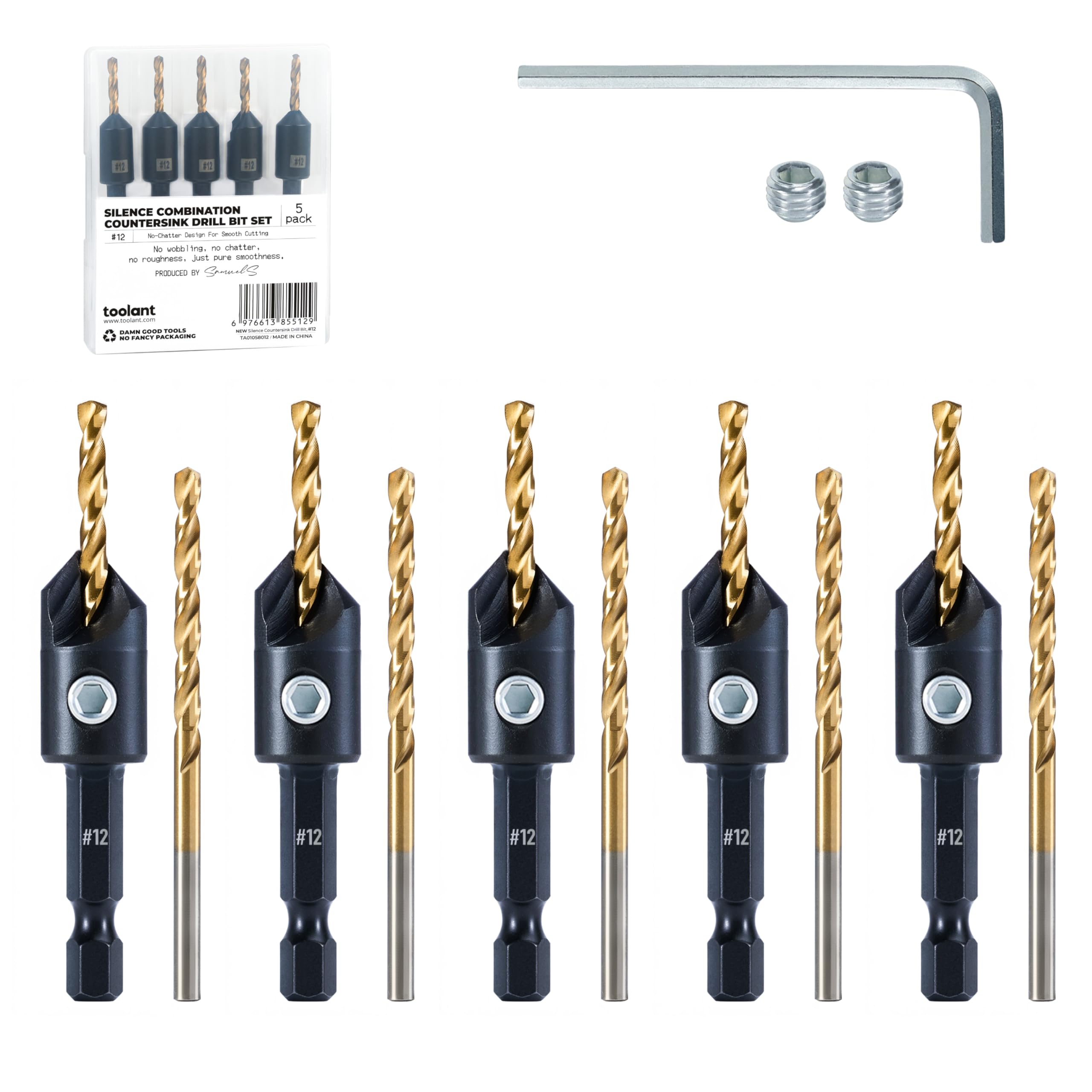 Snapklik.com : Toolant Countersink Drill Bit Set,5Pcs #12 Counter Sink ...