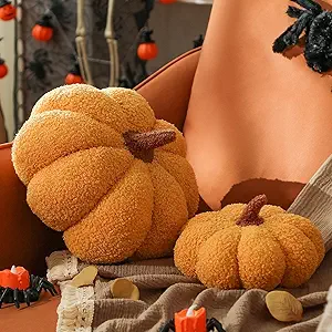 YRXRUS Pumpkin Pillows, Halloween Pumpkin Pillow Set of 2, Yellow Throw Pillows Fall Room Decoration, Teddy Fleece 6x12&4x7 Inches Accent Cushion Gifts for Holiday
