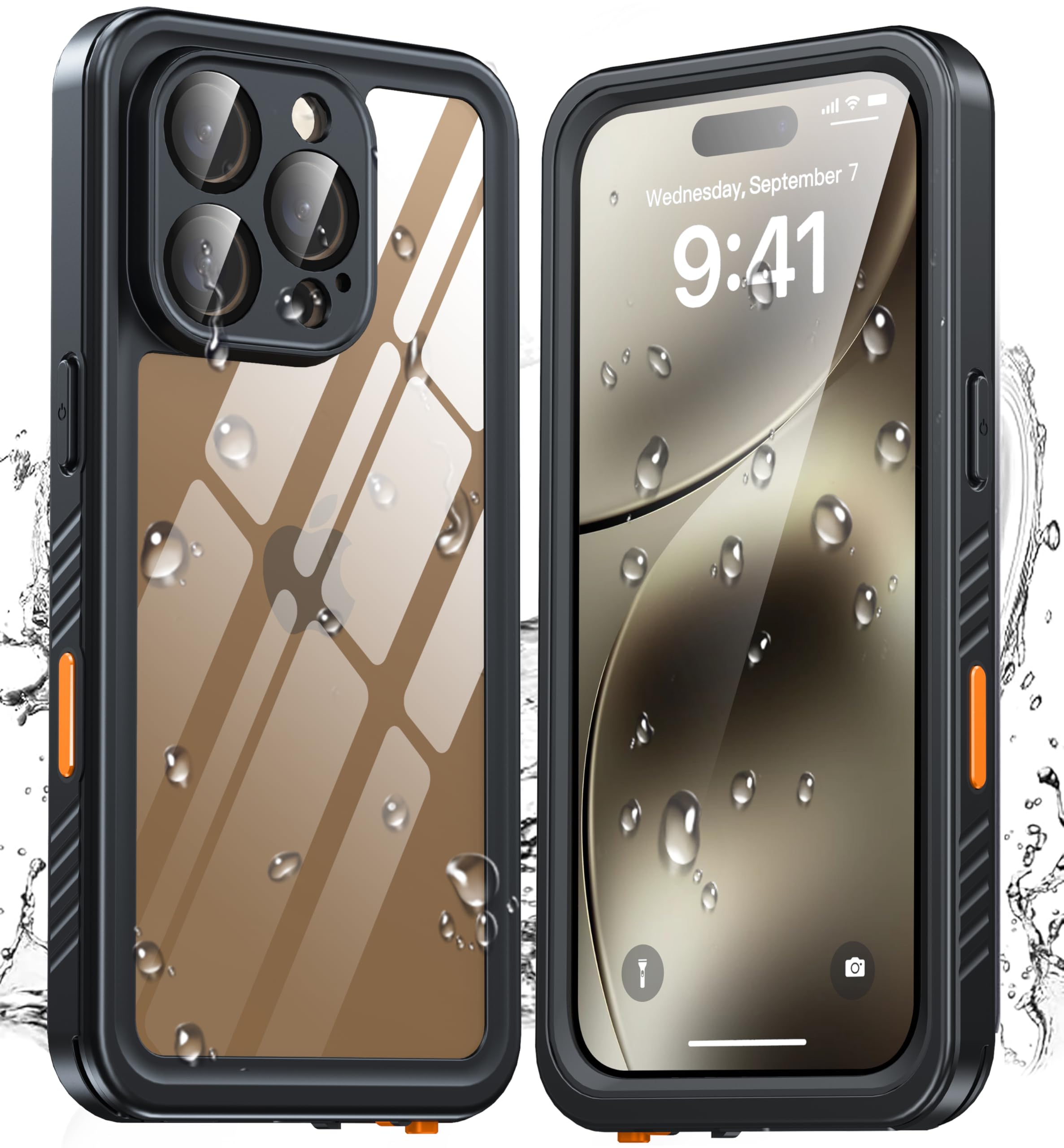 ANTSHARE for iPhone 16 Pro Case, Waterproof Built-in Screen Protector, [12 FT Military Drop Proof] [Full Body Shockproof] [Dustproof] [IP68 Underwater] Phone Case for iPhone 16 Pro 6.3''- Black/Clear
