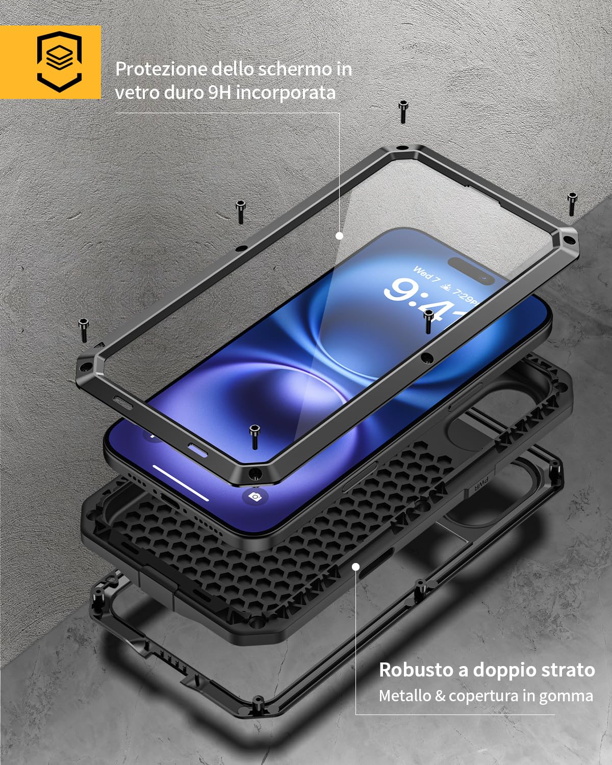 Lanhiem Cover per iPhone 16 Pro Max Impermeabile – Antiurto [compatibile con MagSafe] Infrangibile 360 integrale IP68 Waterproof Chantier antipolvere per iPhone 16 Pro Max,Titanio Naturale