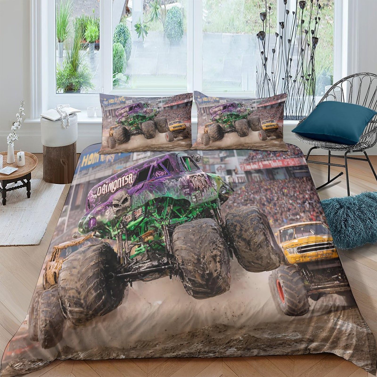 Ctjqhvkz Style-5 3D Printed Monster Truck Fitted Sheet Microfiber Soft Durable Stadium Racing Bed Cover For Bedroom Dorm Decorative Mattress Protection Single（135X200cm）