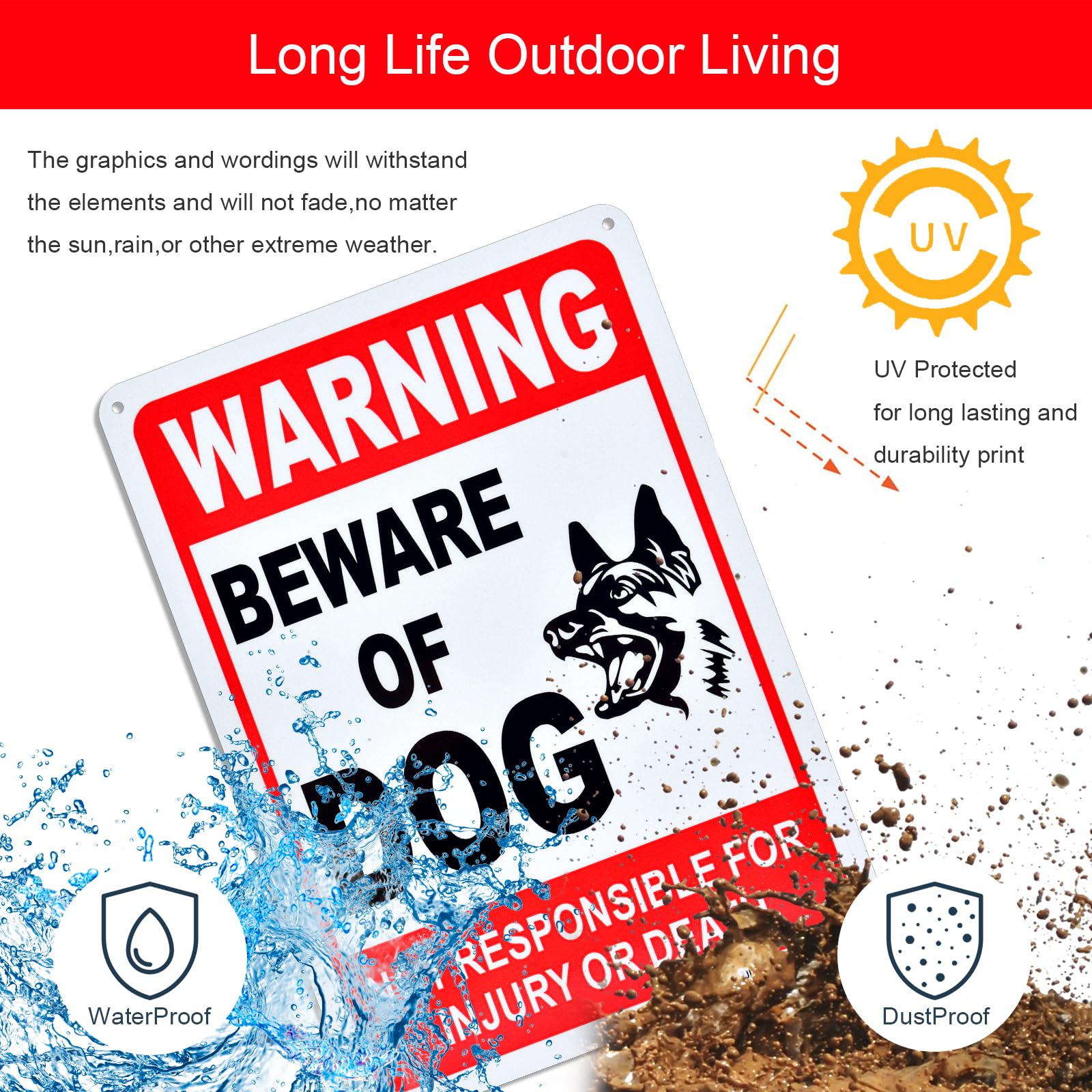 Beware Of Dog Sign - 14x10 Inch Rust Free Aluminum, UV Printed, Weatherproof (4 Pack)