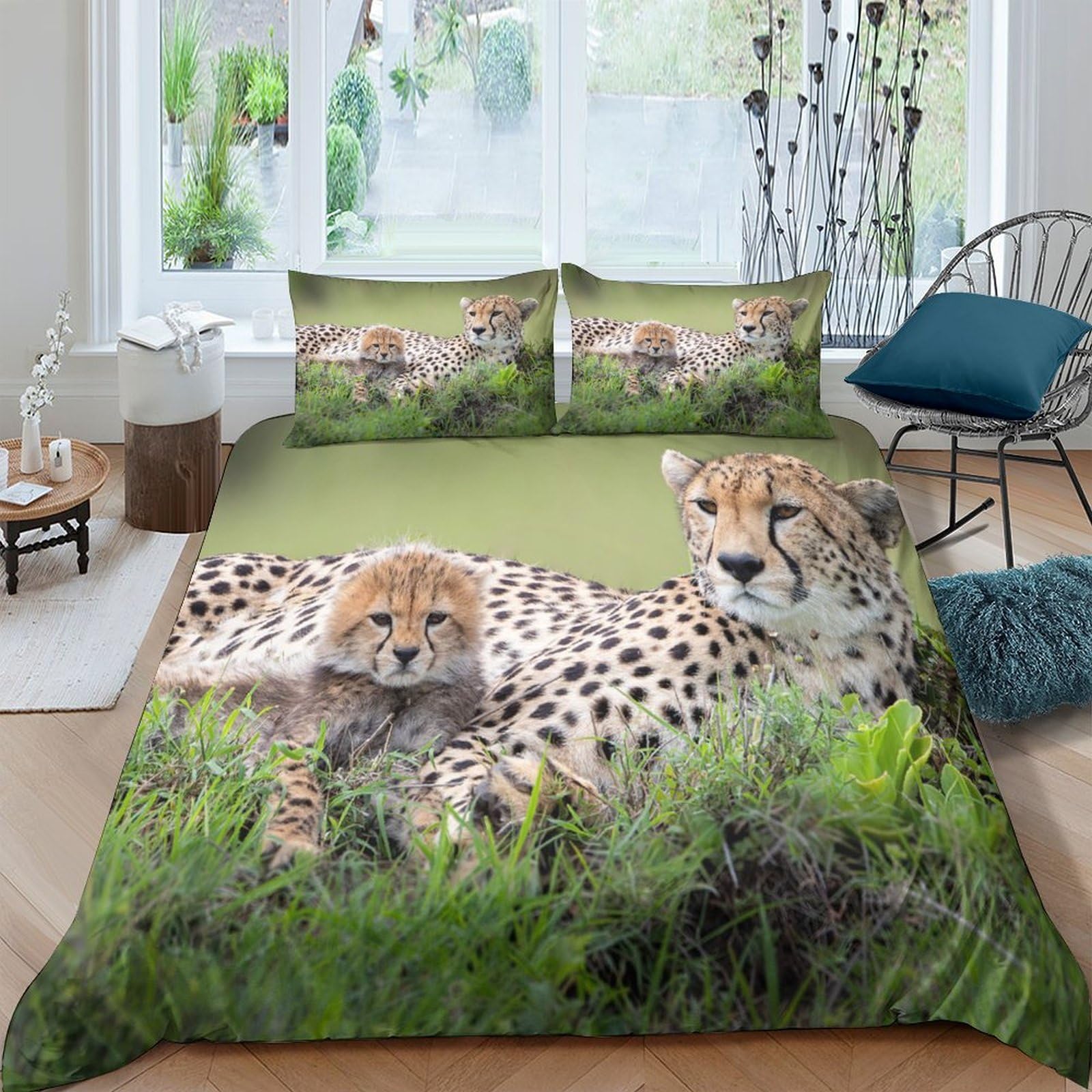Ctjqhvkz Style-6 3D Printed Cheetah Safari Fitted Sheet Microfiber Soft Breathable Wildlife Bed Cover For Bedroom Guest Room Decor Single（135X200cm）