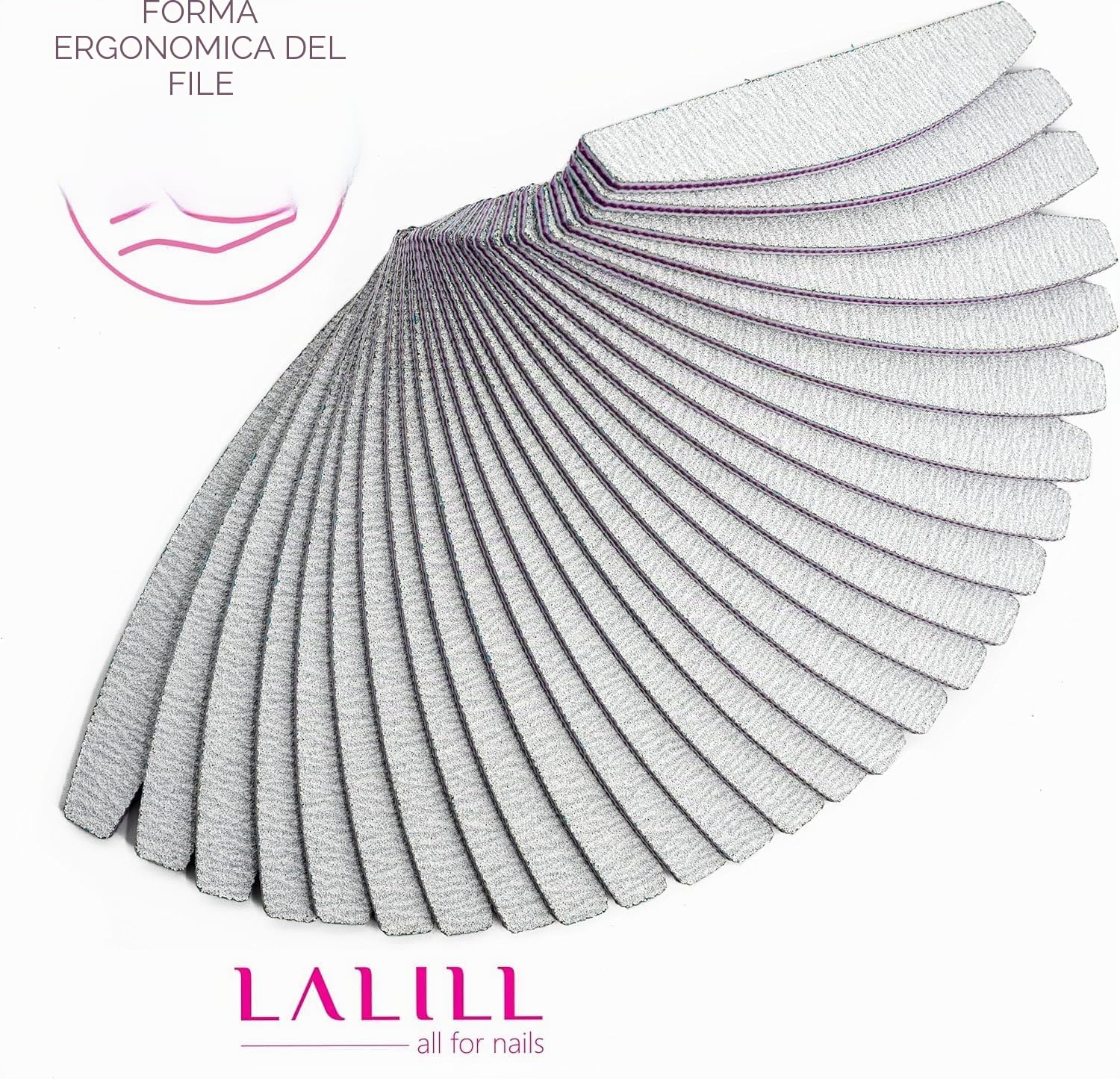 LALILL Lima per Unghie 50 Pz. 100/180 Grit, Mezza Luna Zebra - Lime per Unghie in Gel - Modellazione di Unghie Ibride, Acriliche, Gel Polish - Bifacciale, Monouso - Buffer, Block, Professionale