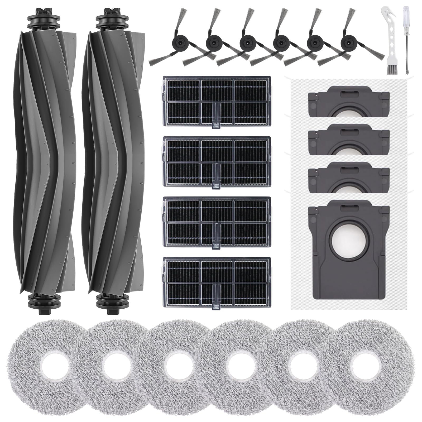 Accessoires de Rechange pour Dreame L10s Ultra Gen 3, L50 Ultra AE, X40/L40 Ultra, Mova P50 Pro Ultra Robot Aspirateur, 2 Brosses Principales, 4 Filtres, 6 Brosses Latérales, 6 Serpillières, 4 Sacs