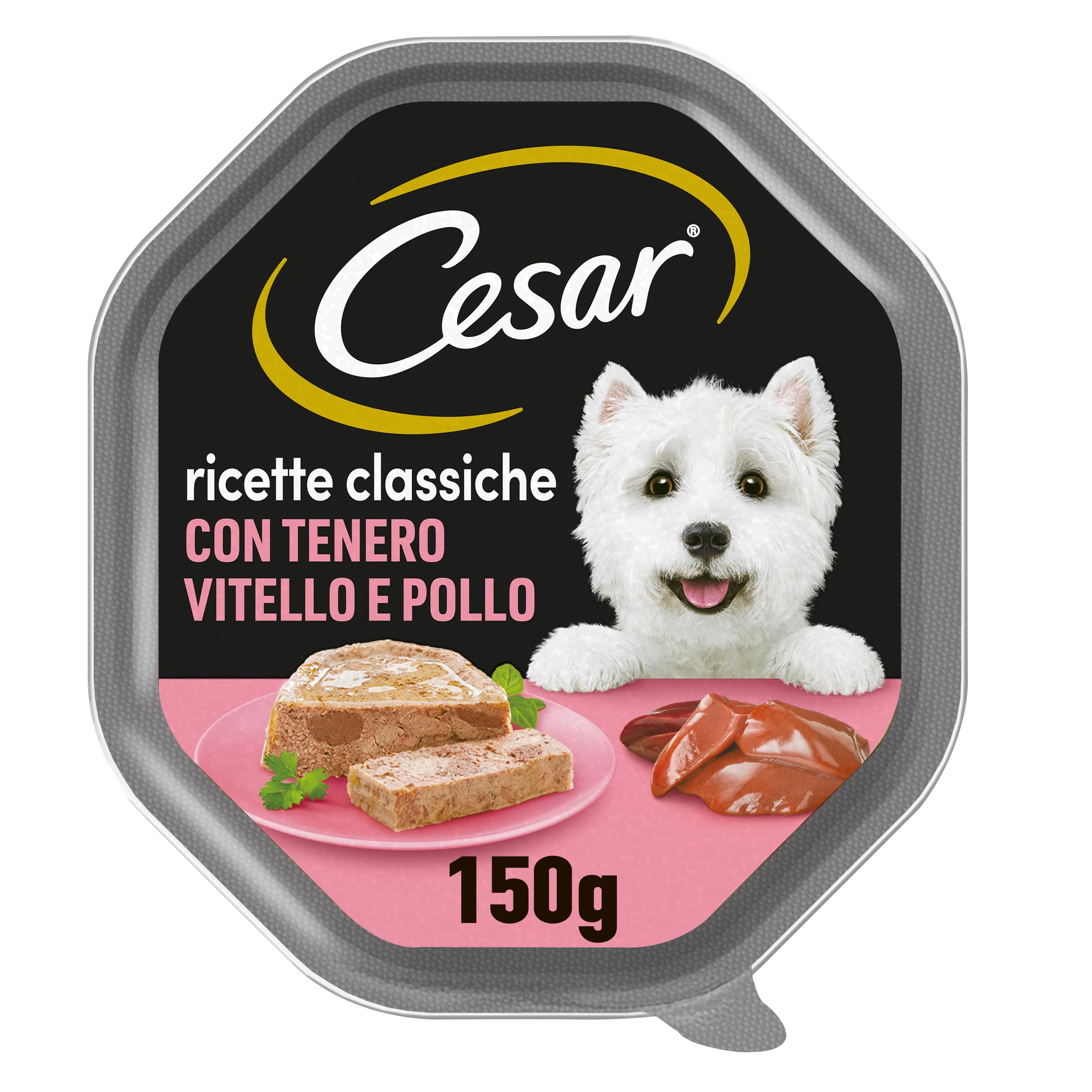 Cesar Ricette Classiche Cibo per Cane Tenero Patè con Tenero Vitello e Pollo 150 g - 14 Vaschette