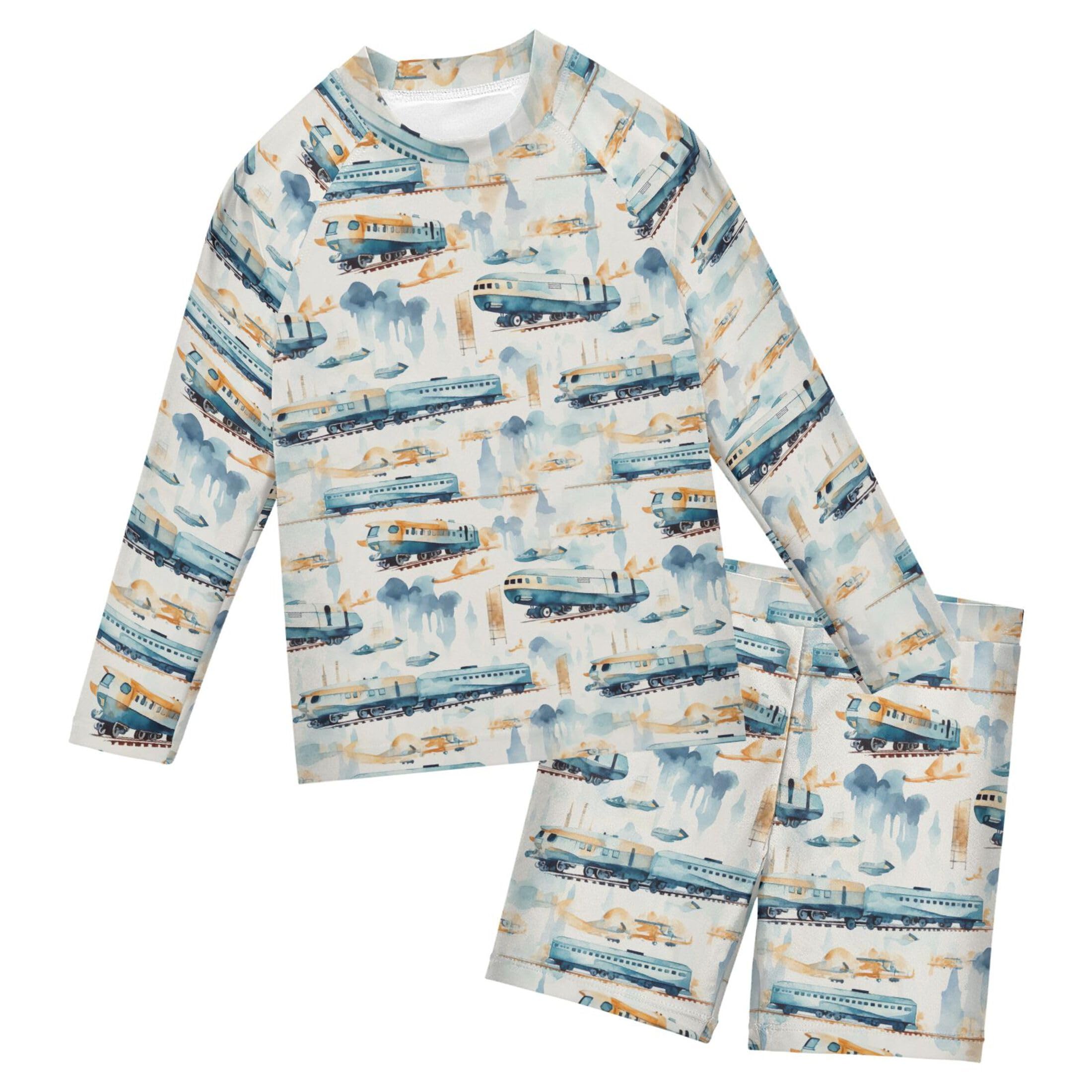 Train Toy Cute Baby Boys' Toddler Long Sleeved Rashguard Swim Bathing Suit Set B0402740