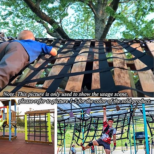 Miniatura 6 de Red de escalada para niños al aire libre, pista de obstáculos, juego de columpios de gimnasio de la selva, hamaca de poliéster, cuerda de red