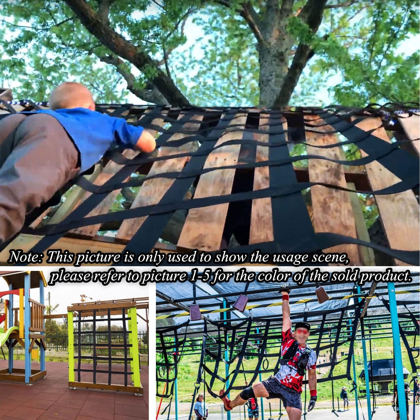 Rete da arrampicata per bambini – resistente parco giochi all'aperto corsa ad ostacoli giungla palestra accessori 1 x 12 m poliestere fettuccia scala e amaca per divertimento casa sull'albero