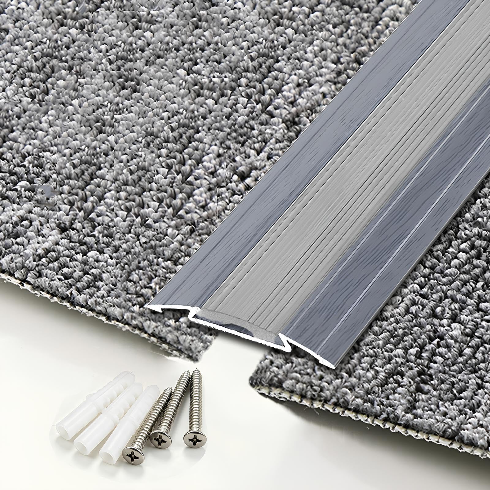 Profilo Di Transizione Pavimento In Alluminio, Profilo Bordi Per Gradini | Striscia di Soglia di Dislivello in Forato Con Gomma Antiscivolo, Larghezza 40MM(Gray,40mmx110cm)