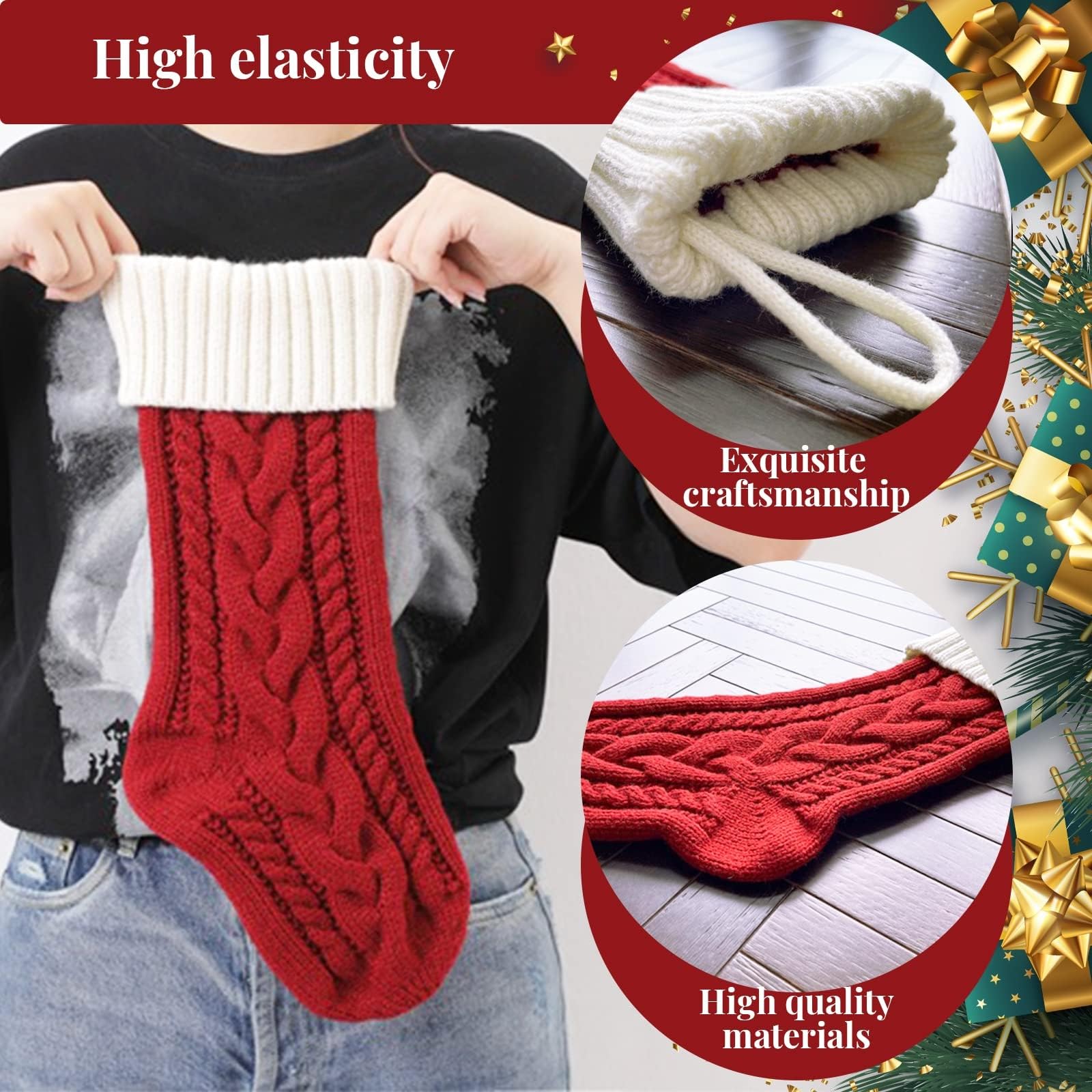 Calcetín de Navidad personalizado, 18 pulgadas, grande, personalizado, con nombres, bordado de punto, medias de Navidad con inicial, medias colgantes para chimenea (1 unidad)