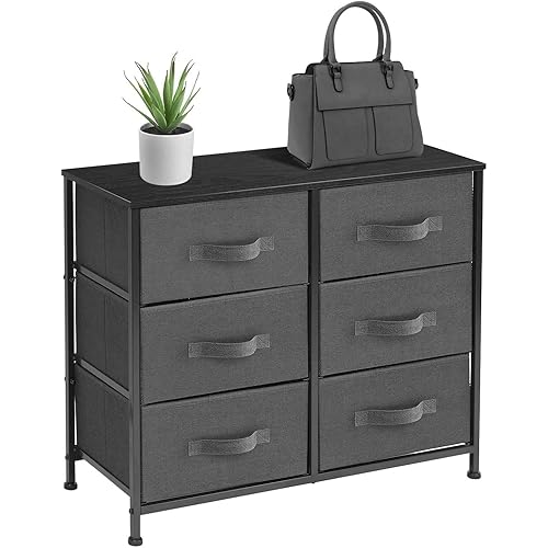 Sorbus Dresser with 6 Drawers - Furniture Storage Tower Unit for Bedroom, Hallway, Closet, Office Organization - Steel Frame, Wood Top, Easy Pull Fabric Bins (6 Drawer - Black)