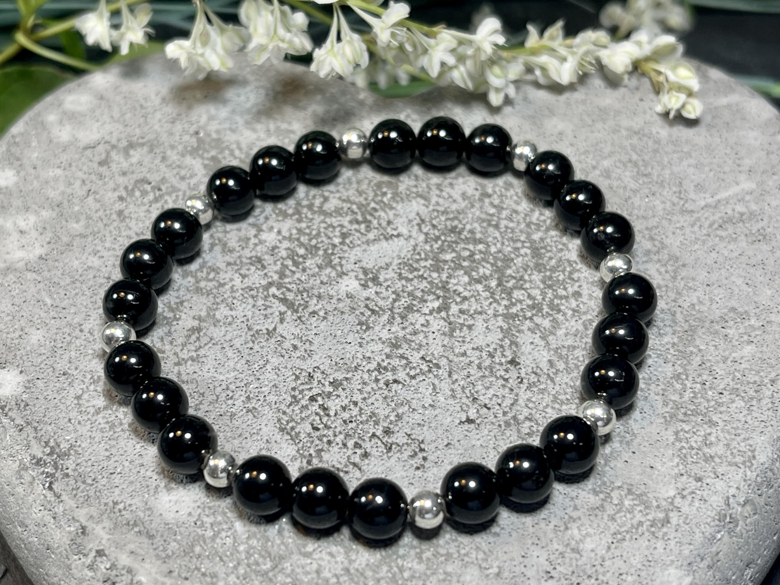 Turmalin Armband Perlen echt 6mm mit Edelstahlperlen 4mm Silber Gold Roségold oder Ionisiert - Handmade Perlenarmband Schwarz Schutz Kraft Stärke - Spiritueller Schmuck Unisex