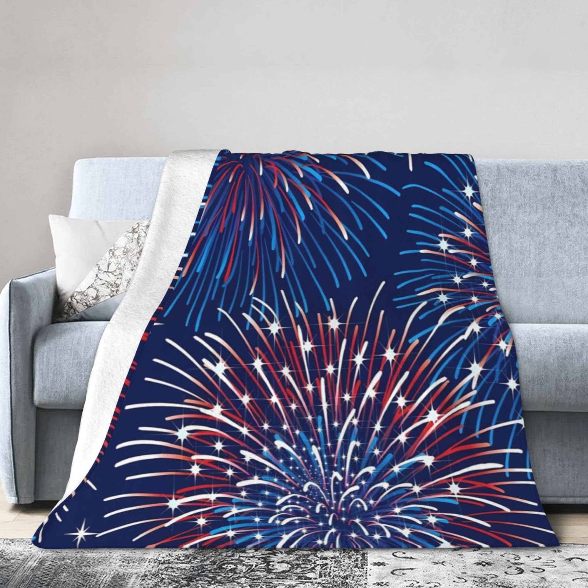 Melbrakin Black Patriotic Fireworks Blanket Super Soft Flannel Blanket Comfy Cozy Throw Blanket Couch Lightweight Blankets For Living Room Bedroom 60"X50"