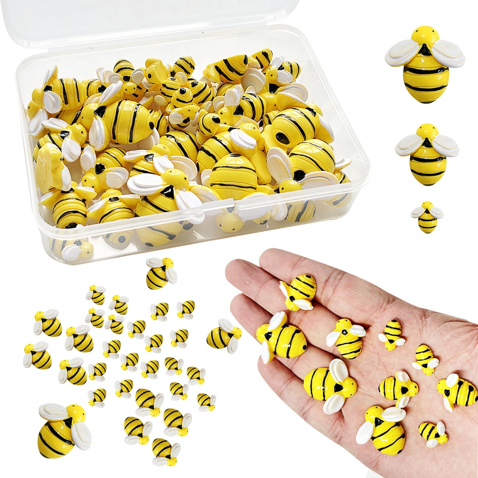 SANZEZ COOLive Tiny Resin Bees for Crafts, 50 Pcs Plastic Bumble Bee Decor for DIY Wreath Embellishments and Bee Themed Party Supplies Baby Shower Birthday Table Decoration