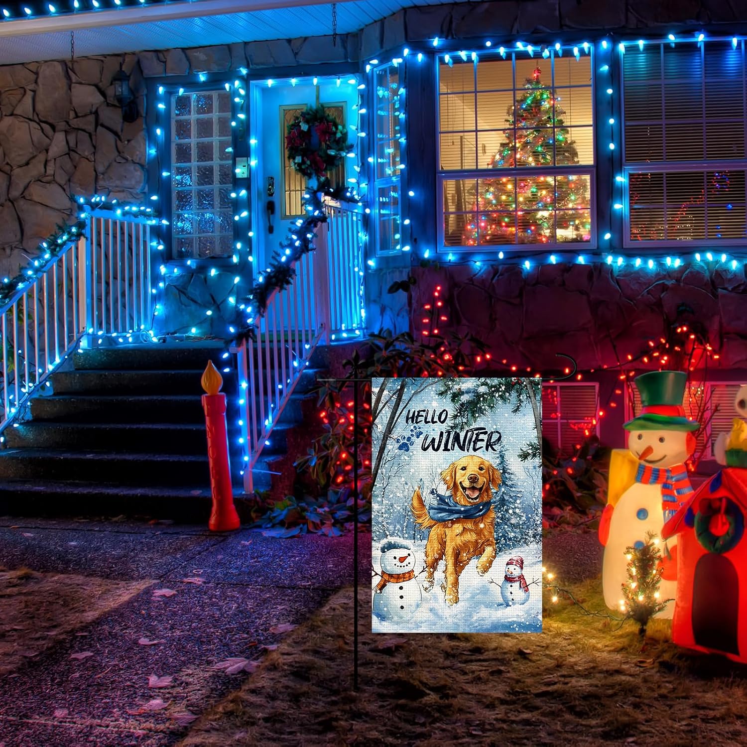 Golden Retriever Winter Garden Flag, 18x12in Double Sided Hello Winter Dog Puppy Yard Flag for Outside Winter Outdoor Decoration - Image 7