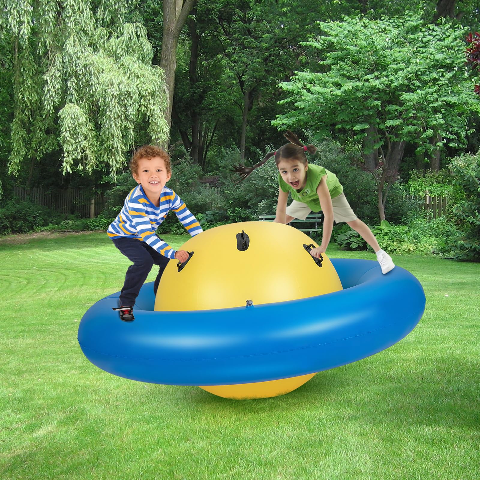 SOARS Aufblasbare Kletterkugel, Hüpfball für Kinder Mit 6 Griffen, Kletterkuppel, 113kg Belastbar, ab 5 Jahren (Gelb + Blau)