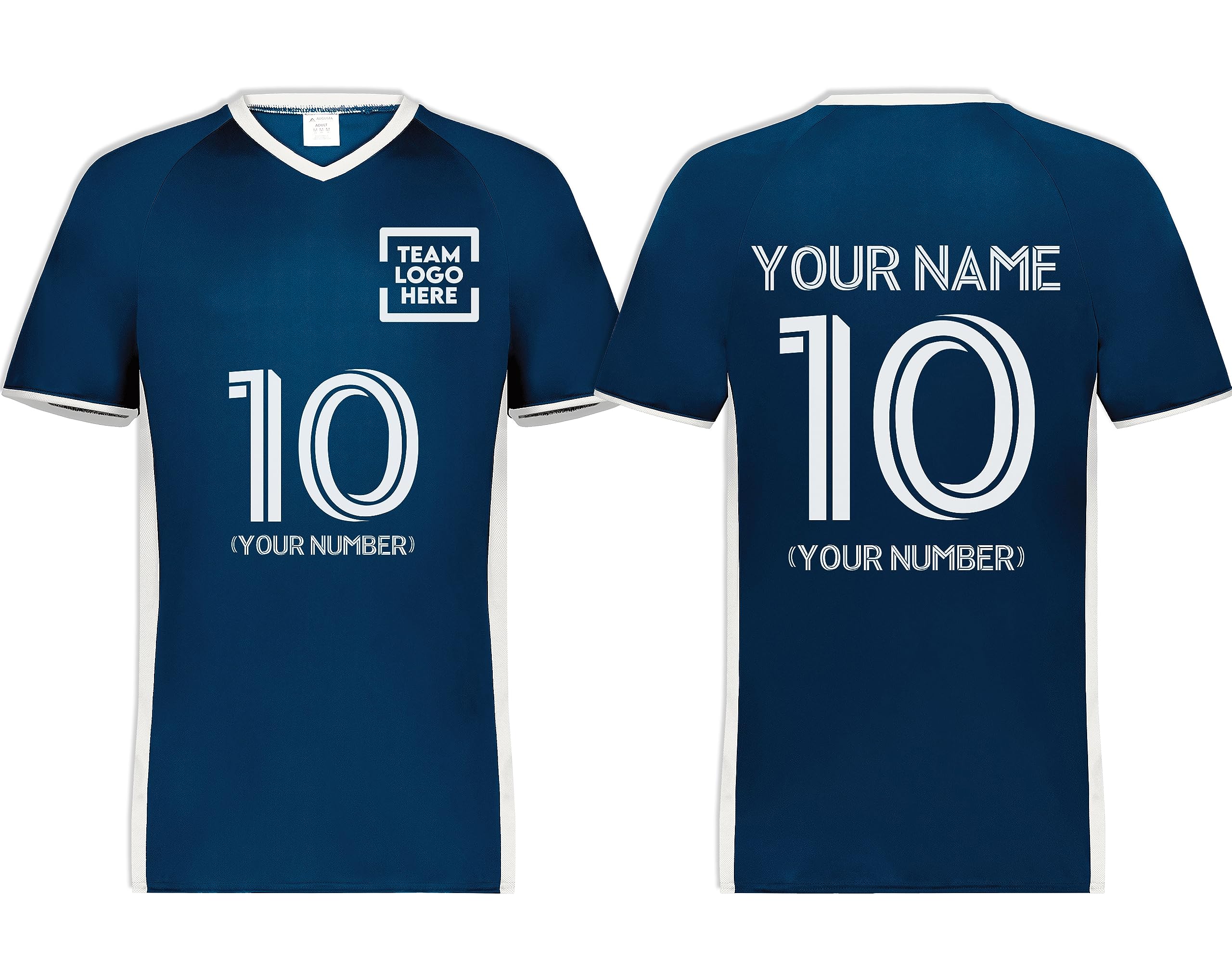Custom Soccer Jersey with Name Number Team Logo Personalized Soccer V-Neck Shirt for Youth Large Navy