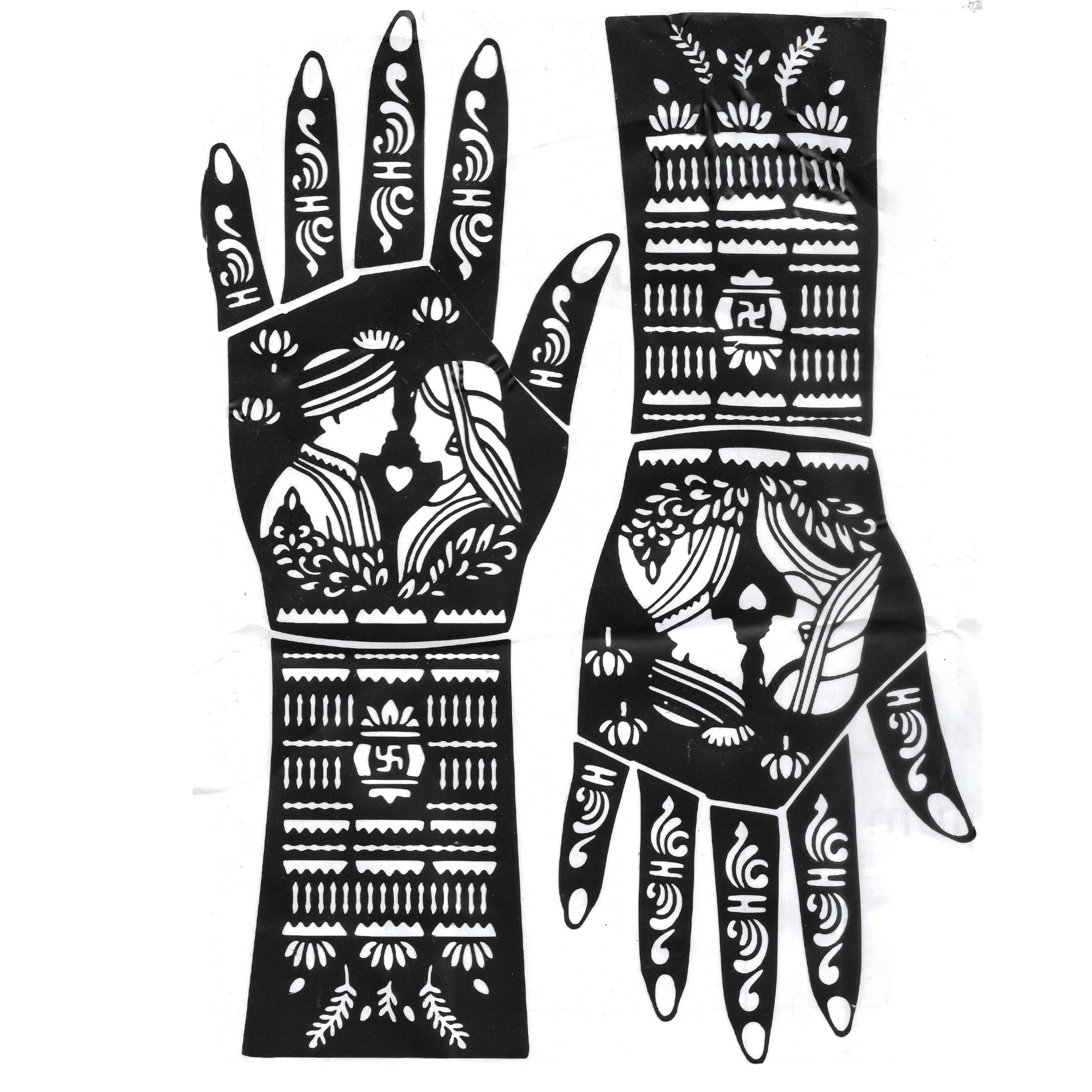 Bridal Couple Full Hand Mehndi Stencil Design Set | Reusable Henna Tattoo Stencil for Women, Girls & Brides | Wedding Mehndi Sticker | Easy DIY Mehendi Template for Both Hands | Karwa Chauth, Engagement & Eid-image-8