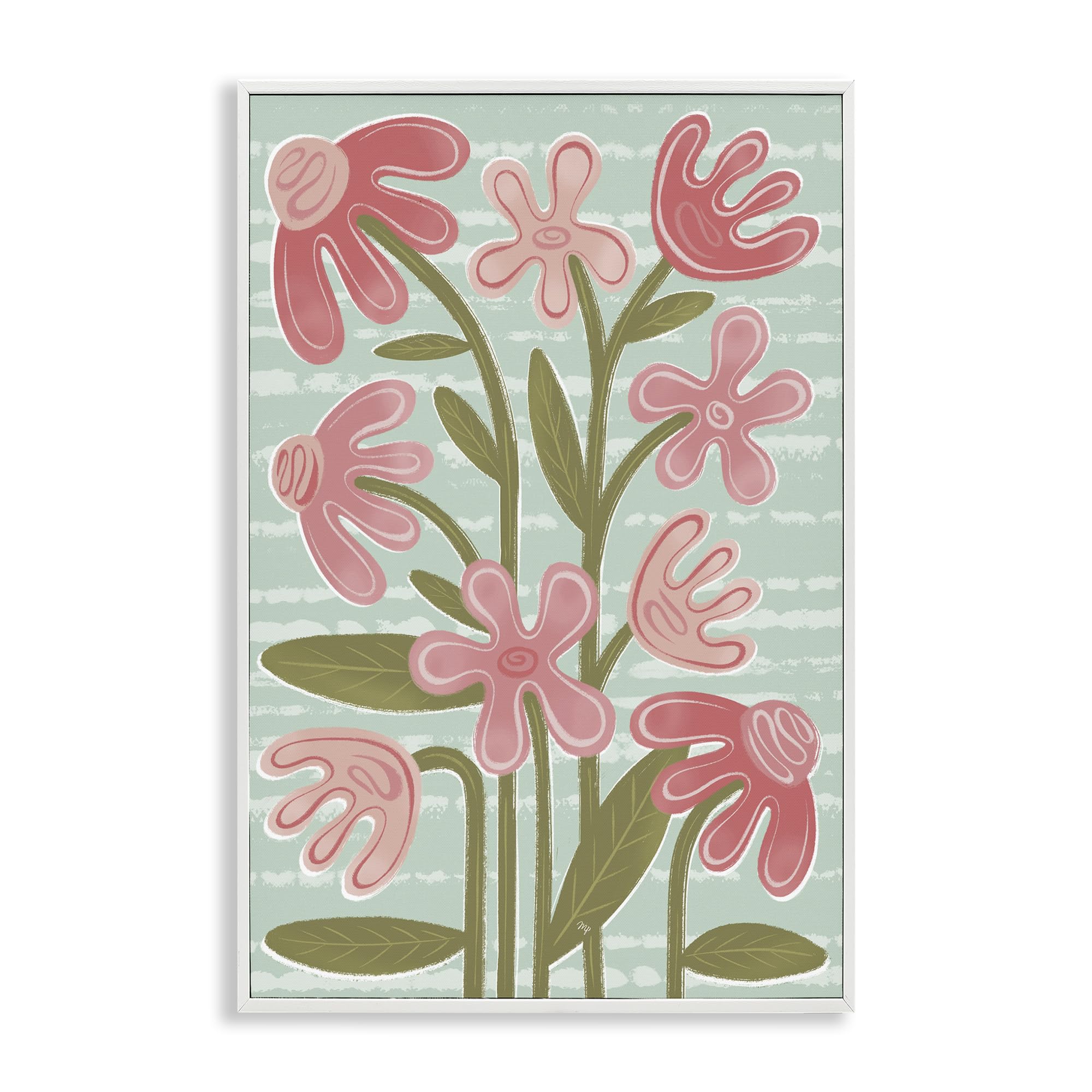 'Pink Whimsy Midcentury Flowers'| Framed Giclee Art