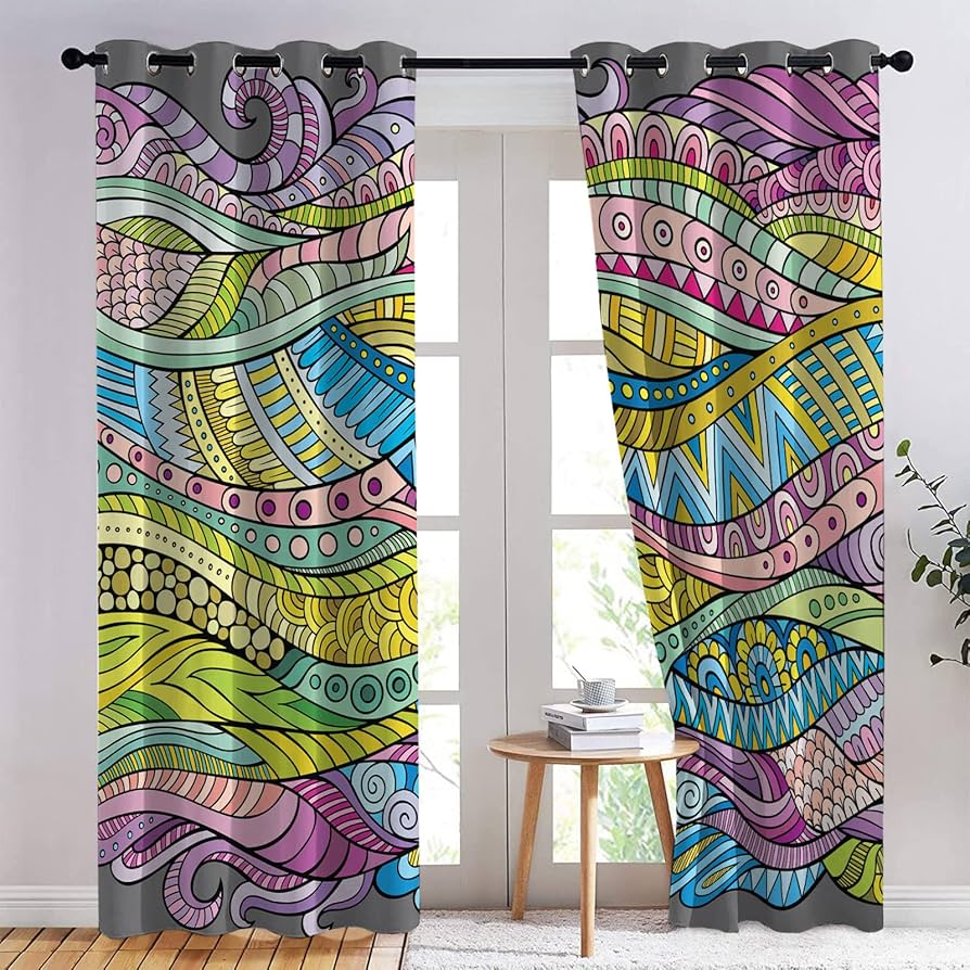 リリカラ抽象模様 ドレープカーテン Amazon｜カラフルな抽象幾何学模様カーテン 寝室 リビングルーム用