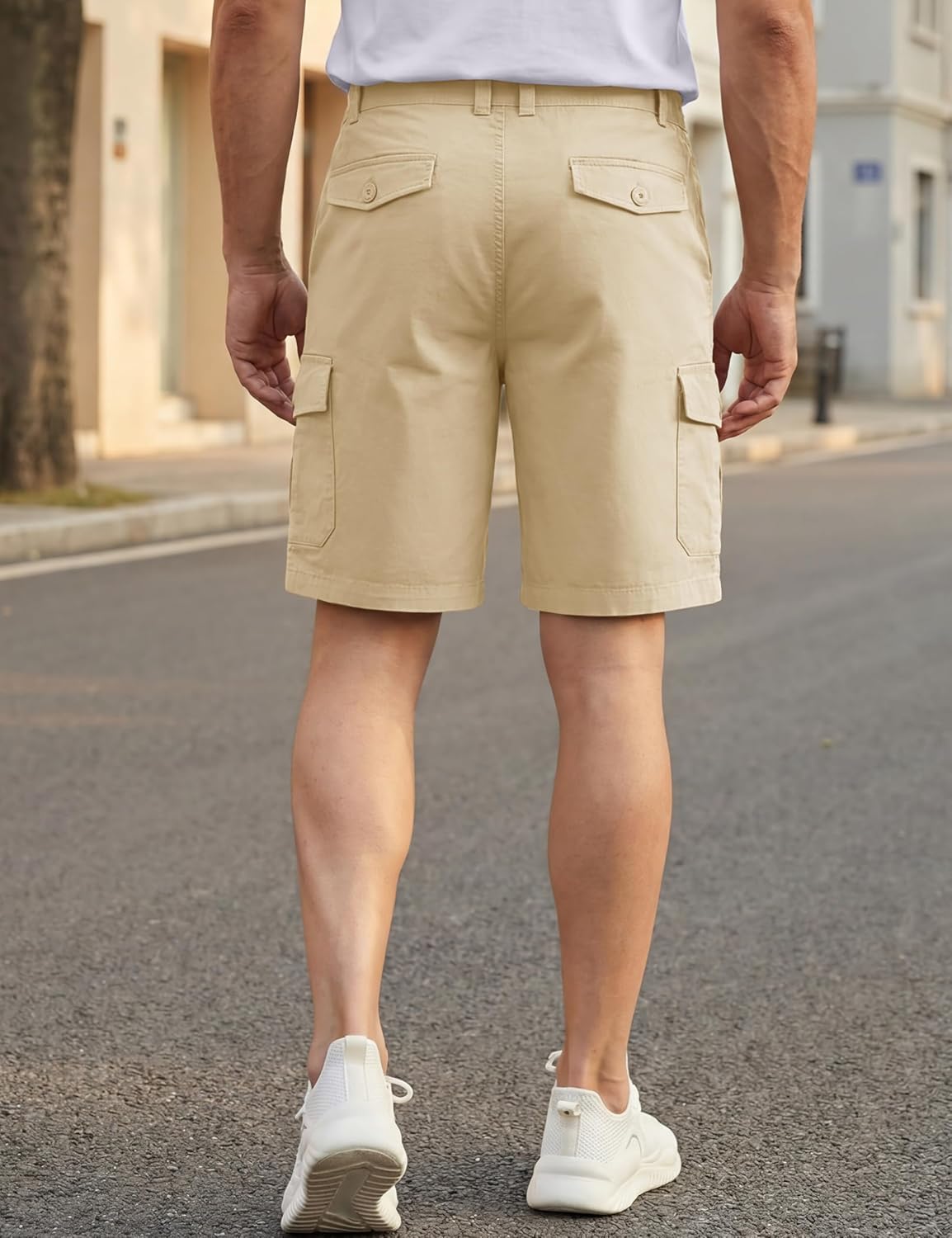TACVASEN Men's Cargo Short 6 Pockets Comfortable Twill Cotton Elastic Waist Causal Work Shorts