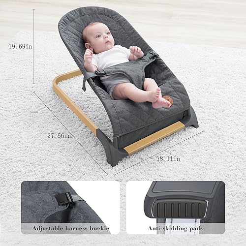 Miniatura 6 de ANGELBLISS Bouncer para bebés, Asiento Bouncer Portátil para Bebés e Infantes, Asiento Saltarín con Base de Veta de Madera, Vibraciones Naturales