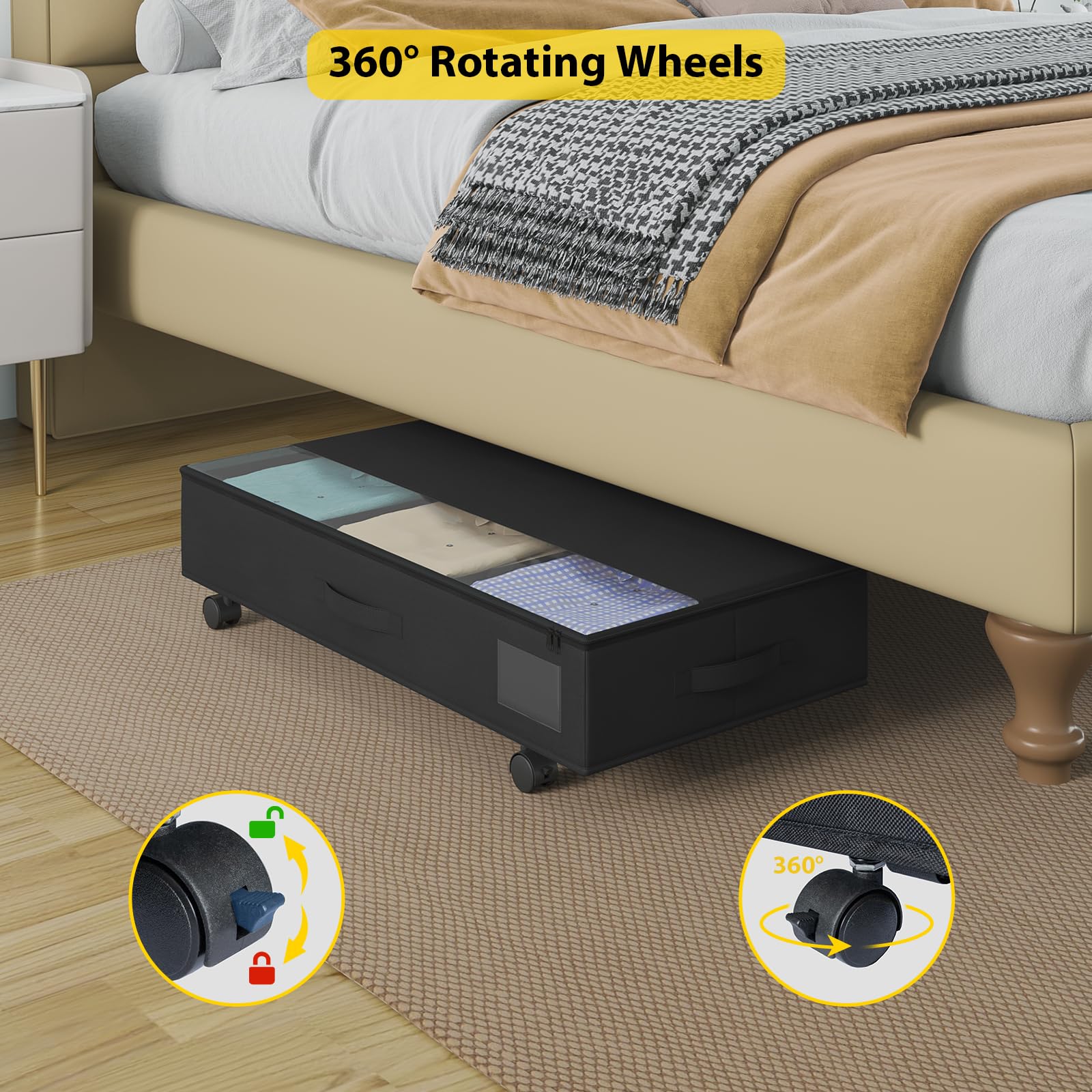 Higeego Underbed Storage Containers with Wheels, 2 Pack Under bed