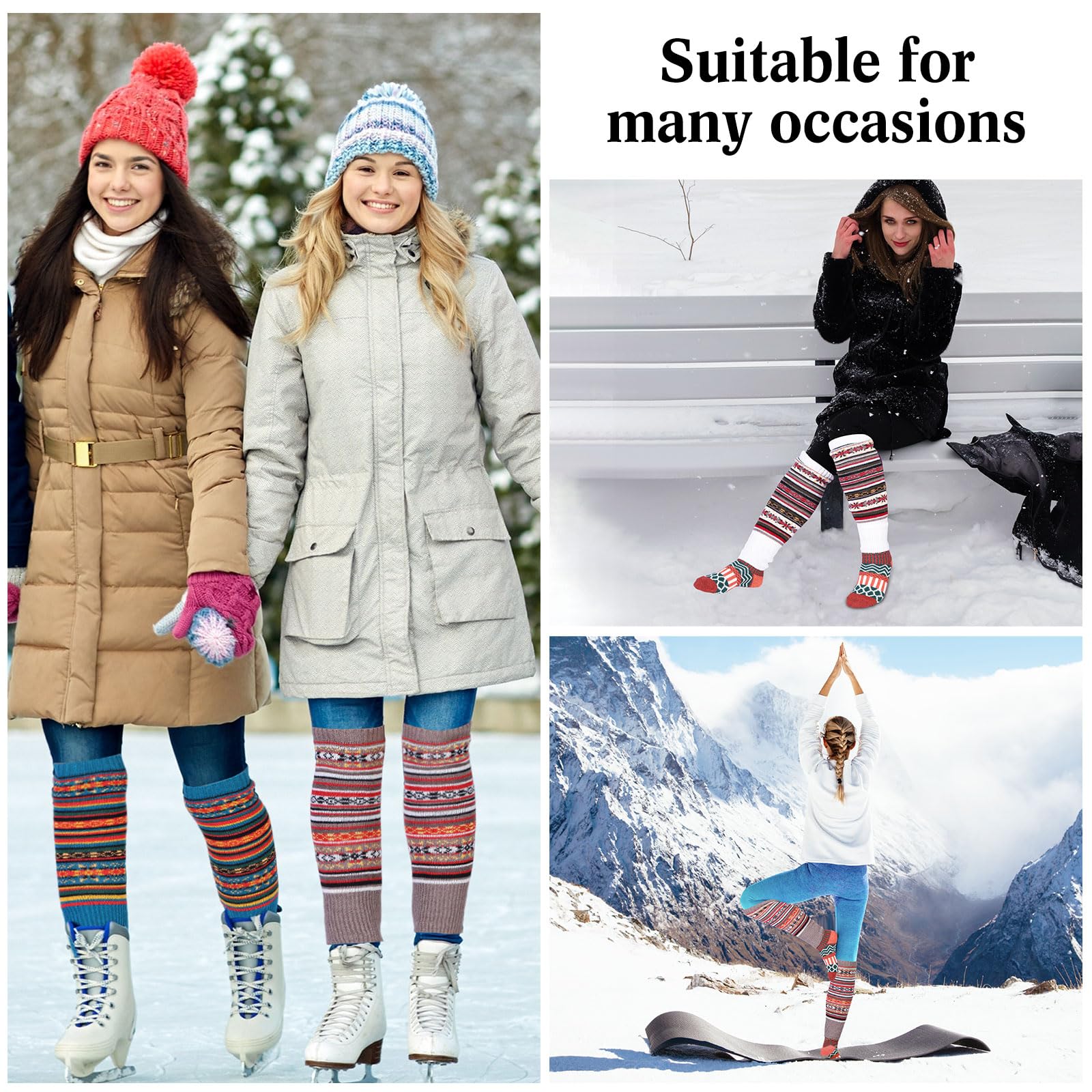 Liitrsh 12 Paar Boho Beinwärmer für Frauen und Wollsocken Set Winter Lange Wolle Strick Beinwärmer für Frauen Mädchen Winter Weihnachten