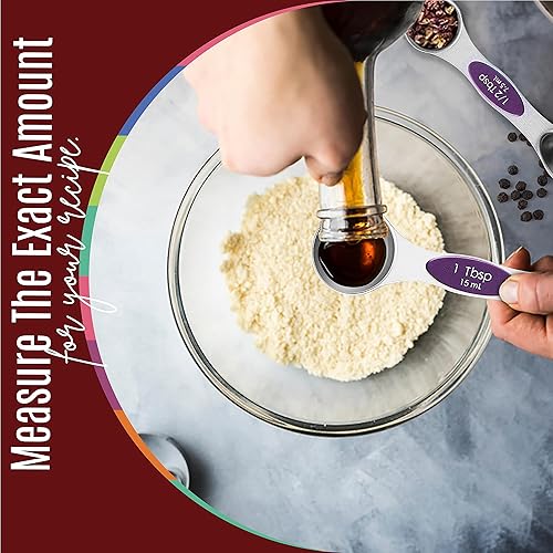 Miniatura 2 de Juego de 9 cucharas medidoras magnéticas de acero inoxidable, apilables, de doble cara, cucharas medidoras para medir ingredientes secos y líquidos,