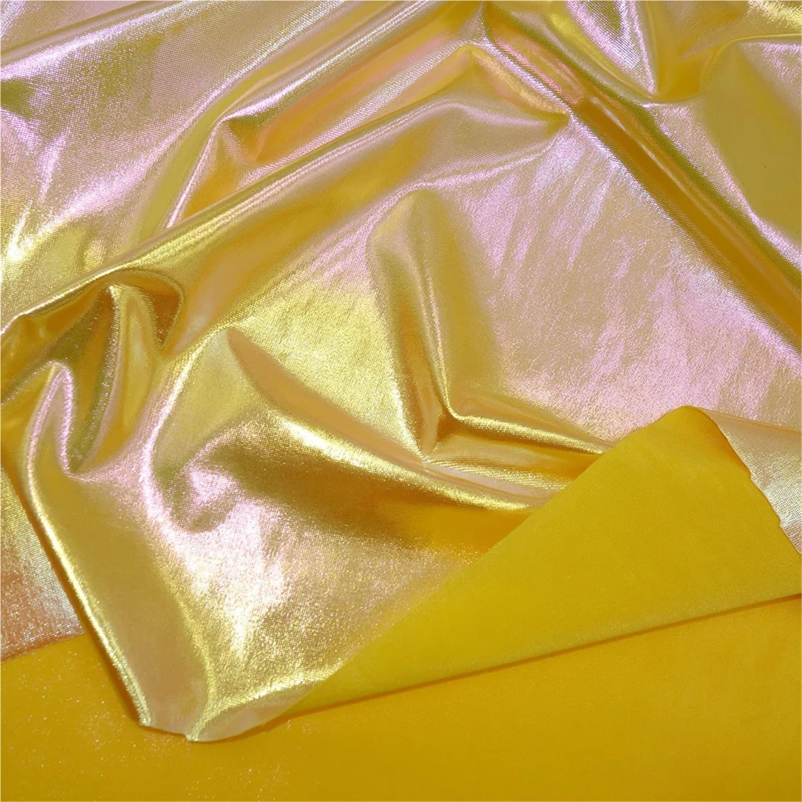 Tela elástica de elastano brillante dorado bronceado, tela láser colorida para bricolaje, escenario, cosplay, disfraces, por metros, tela para coser (7 amarillos, 3 x 150 cm)