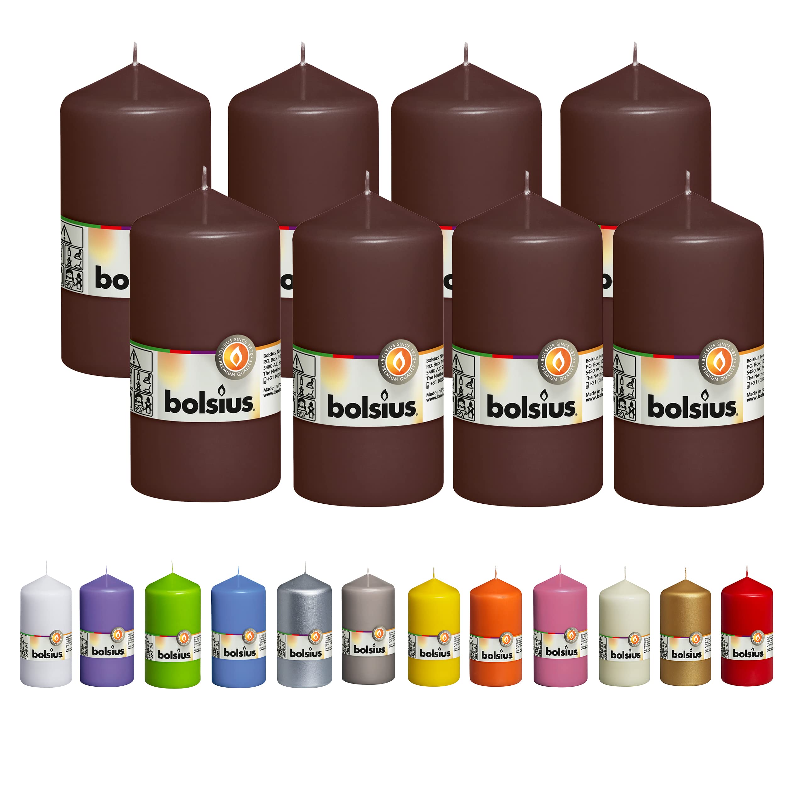 bolsius 8 maroon pillar candles - 2.75 x 5 inches - premium european quality - individually wrapped - 43 hours burn time - dripless & smokeless - unscented dinner, wedding, party, & restaurant candles