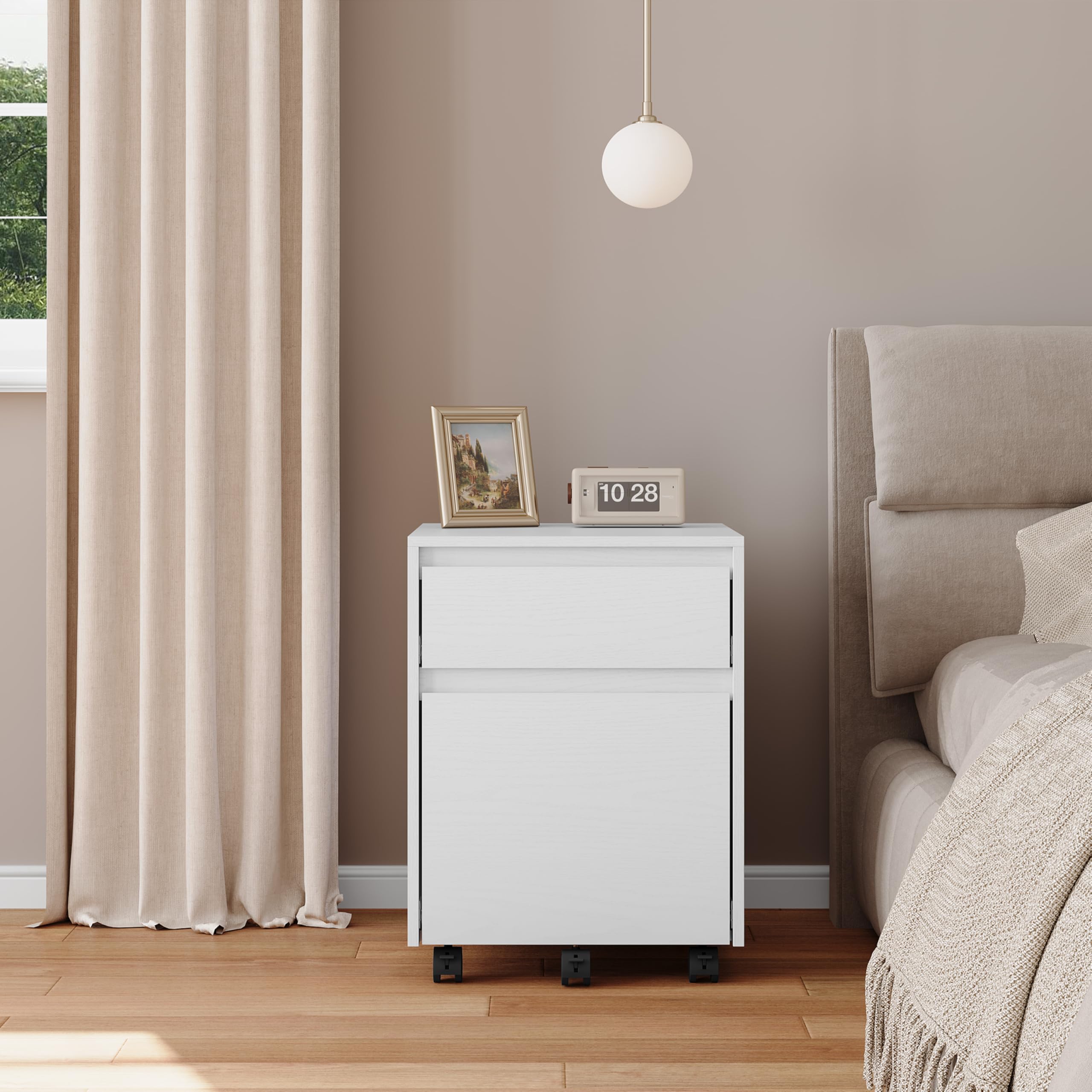 WOLTU Caisson de Bureau avec 2 Tiroirs, Armoire à Dossiers sur roulettes, Meuble de Rangement pour Documents A4, en Bois d'ingénieur PB, Blanc, 40x40x56cm,ASK11ws