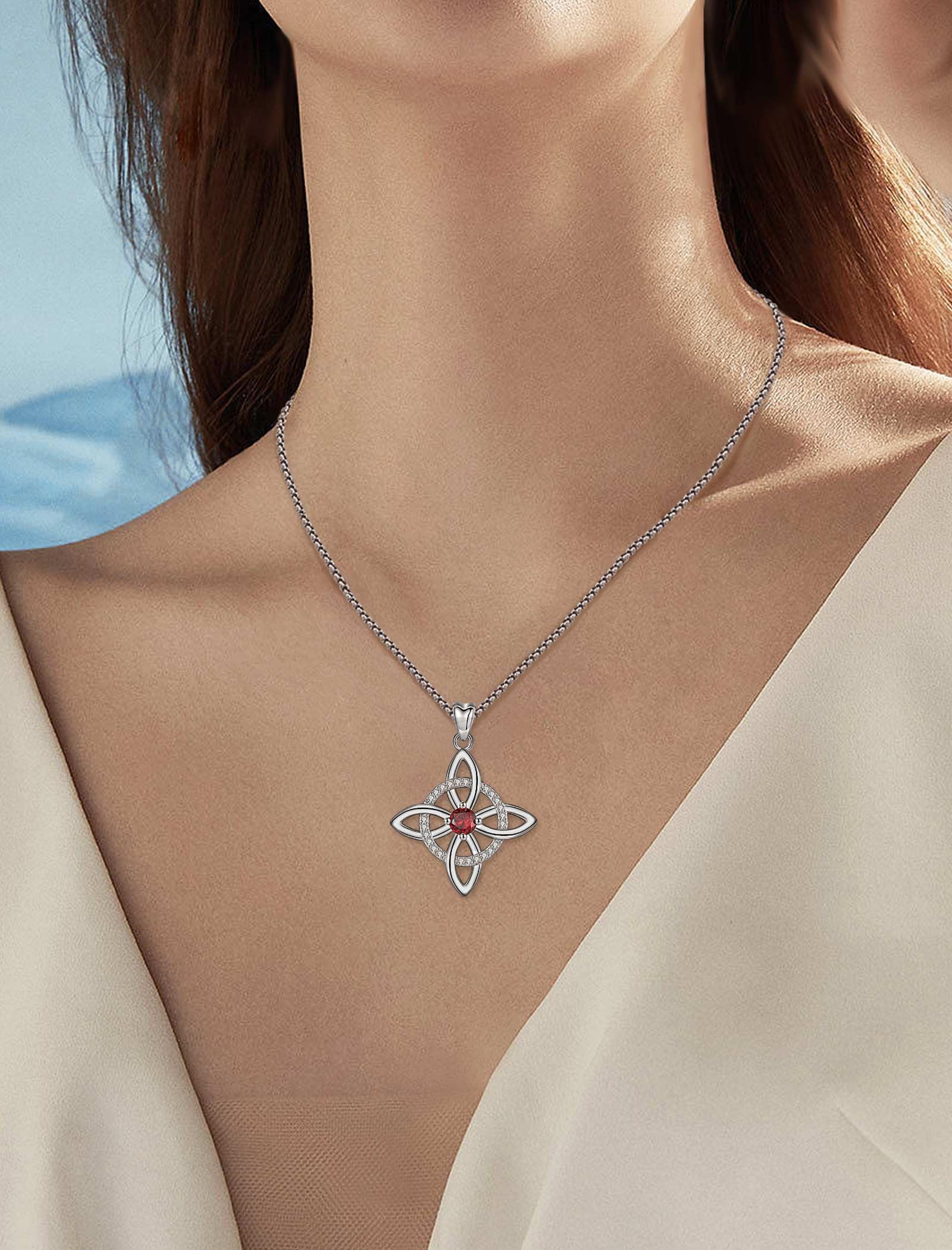 AEONSLOVE Hexenknoten Halskette Damen Silber 925 Irisch Keltischer Knoten Kette mit Geburtsstein Hexenanhänger Hexen Knoten Schmuck