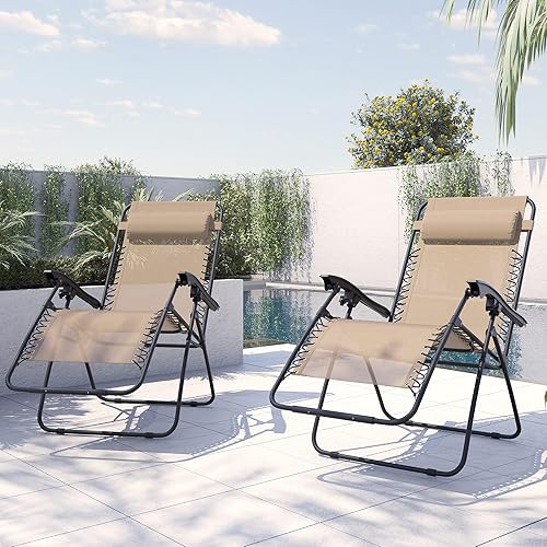 Miniatura 10 de BELLEZE Set of 2 Adjustable Zero Gravity Adjustable Headrest Lounge Chair Recliners for Patio Pool with Cup Holders - Gray