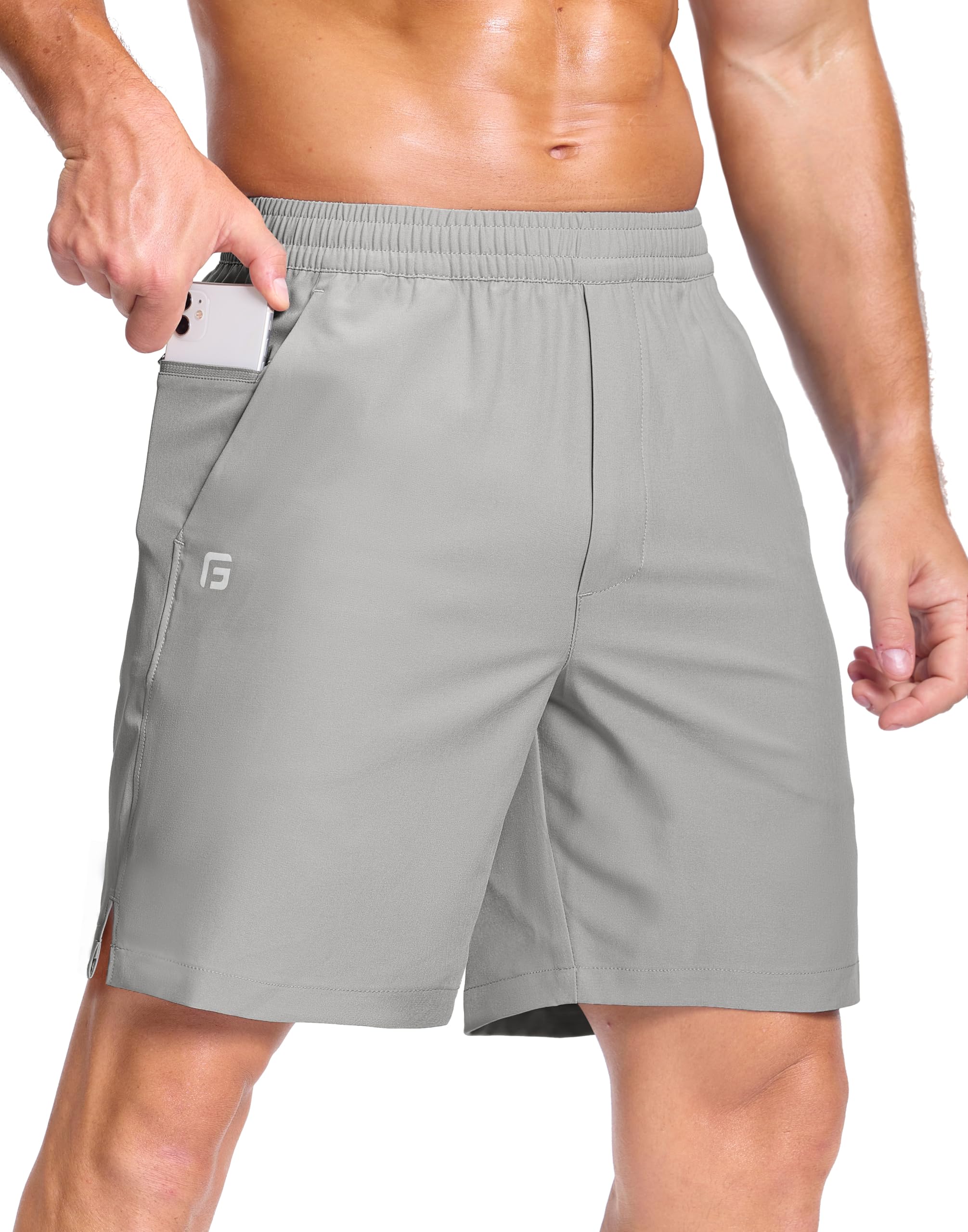 GGJ Men's Lightweight Athletic Shorts with 2 Zipper Pockets 7"/9"/5" Gym Workout Running Quick Dry Tennis Shorts for Men