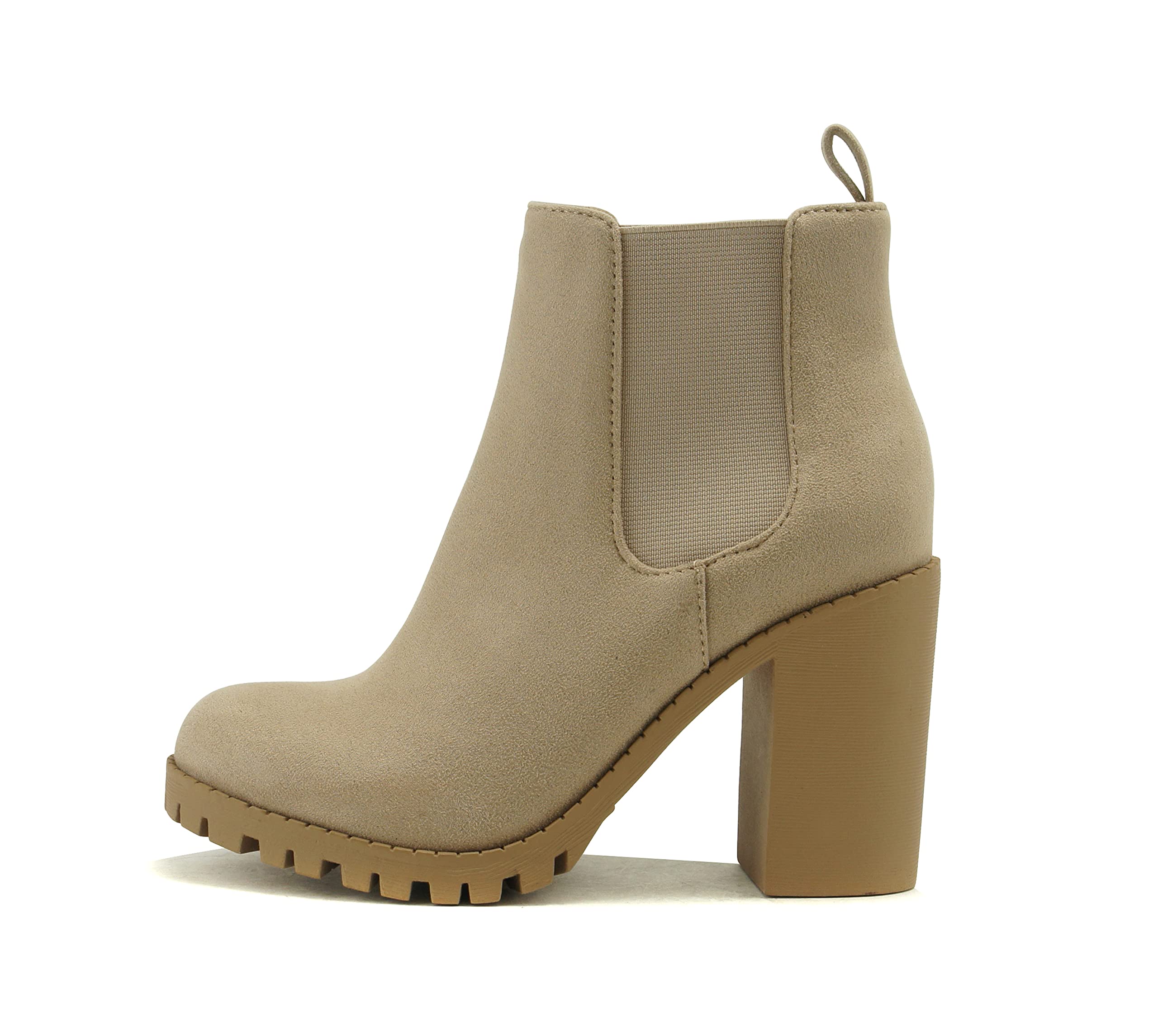 Soda Glove - Ankle Boot w Lug Sole Elastic Gore and Chunky Heel