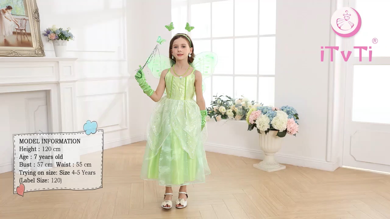 Amazon.com: iTVTi Tinkerbell Costume for Little Girls Princess Fairy Fancy  Green Wings Dress Birthday Party Halloween Cosplay Outfit, Green, 2-3  Years(Tag 100) : Clothing, Shoes & Jewelry
