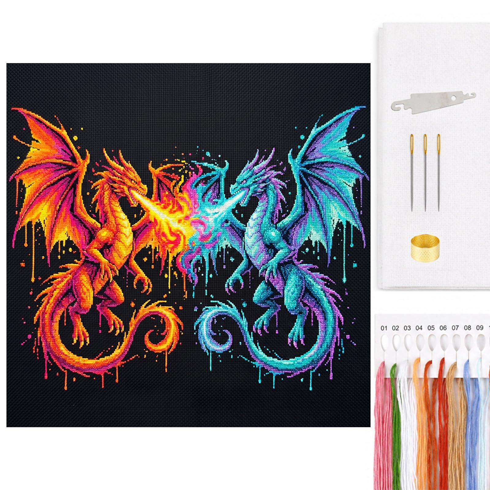 Animal Full 14CT 2 Strands DIY Cross Stitch Kit 11.81x11.81inch Embroidery Craft for Beginners Adults Home Decor