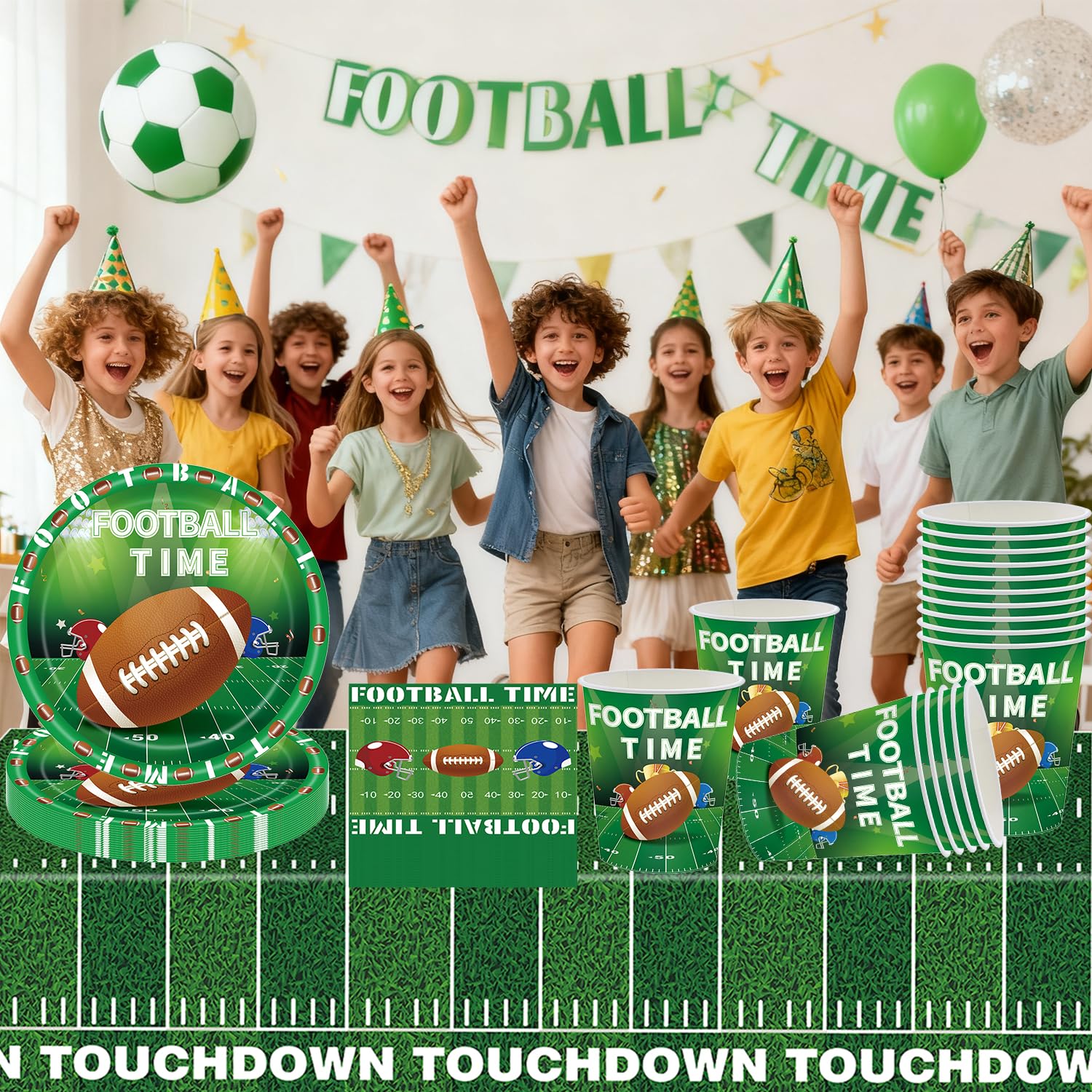 Rugby - Set di stoviglie per feste, 61 pezzi, tema sportivo, decorazione per feste, articoli di compleanno per bambini, piatti da rugby (20 ospiti)
